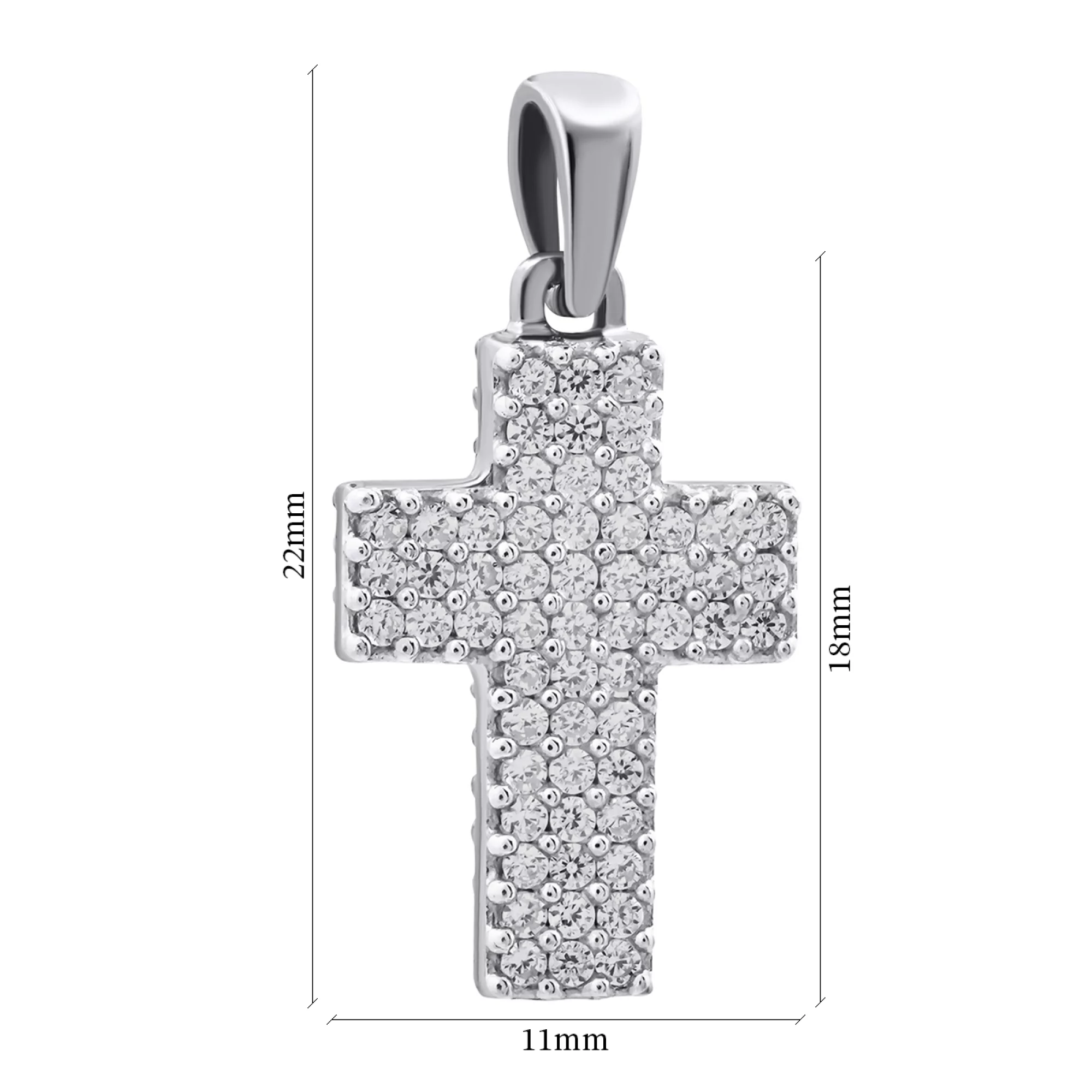 Хрестик срібний двосторонній з фіанітом - 1269036 – зображення 3