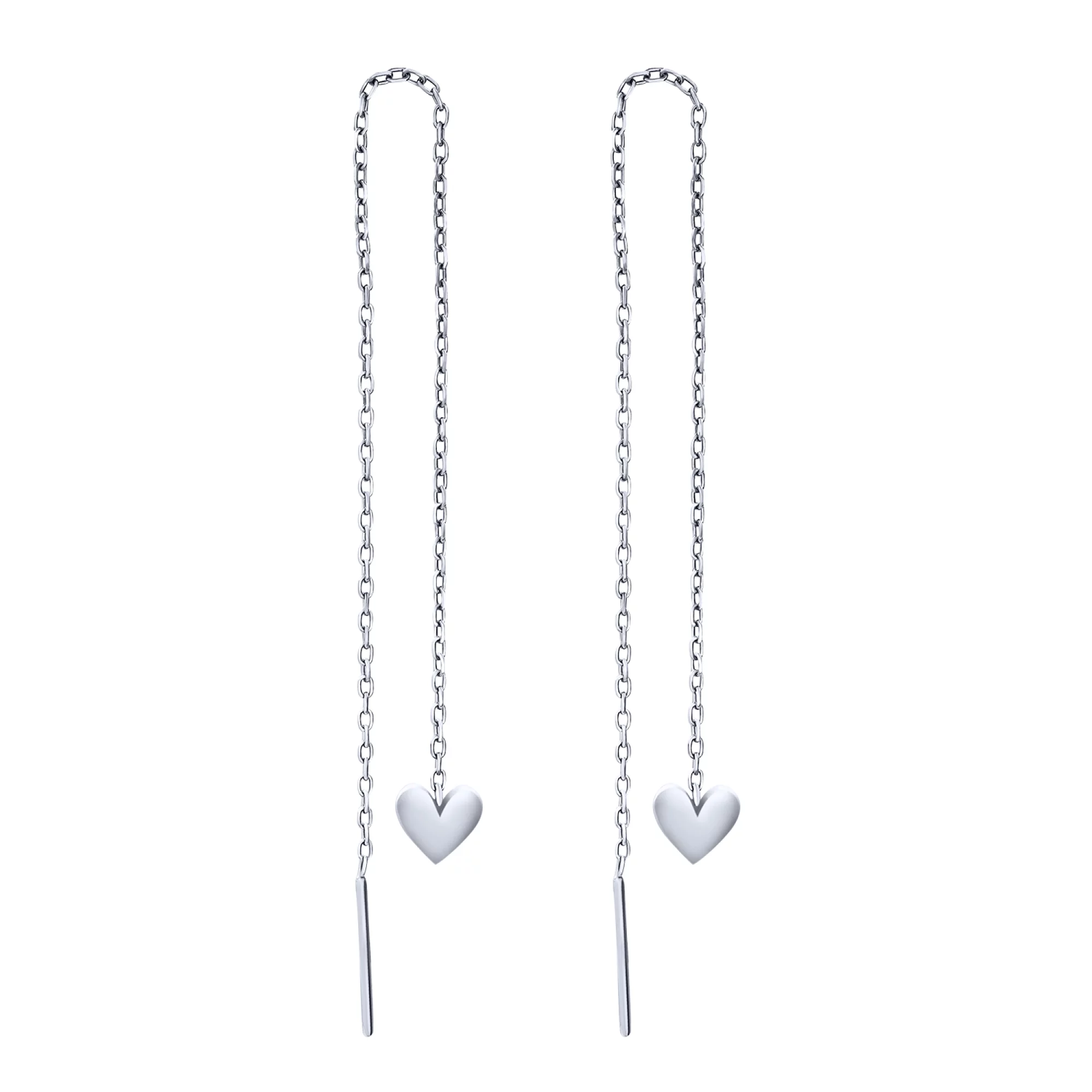 Срібні сережки-протяжки "Сердечка" - 1626319 – зображення 1
