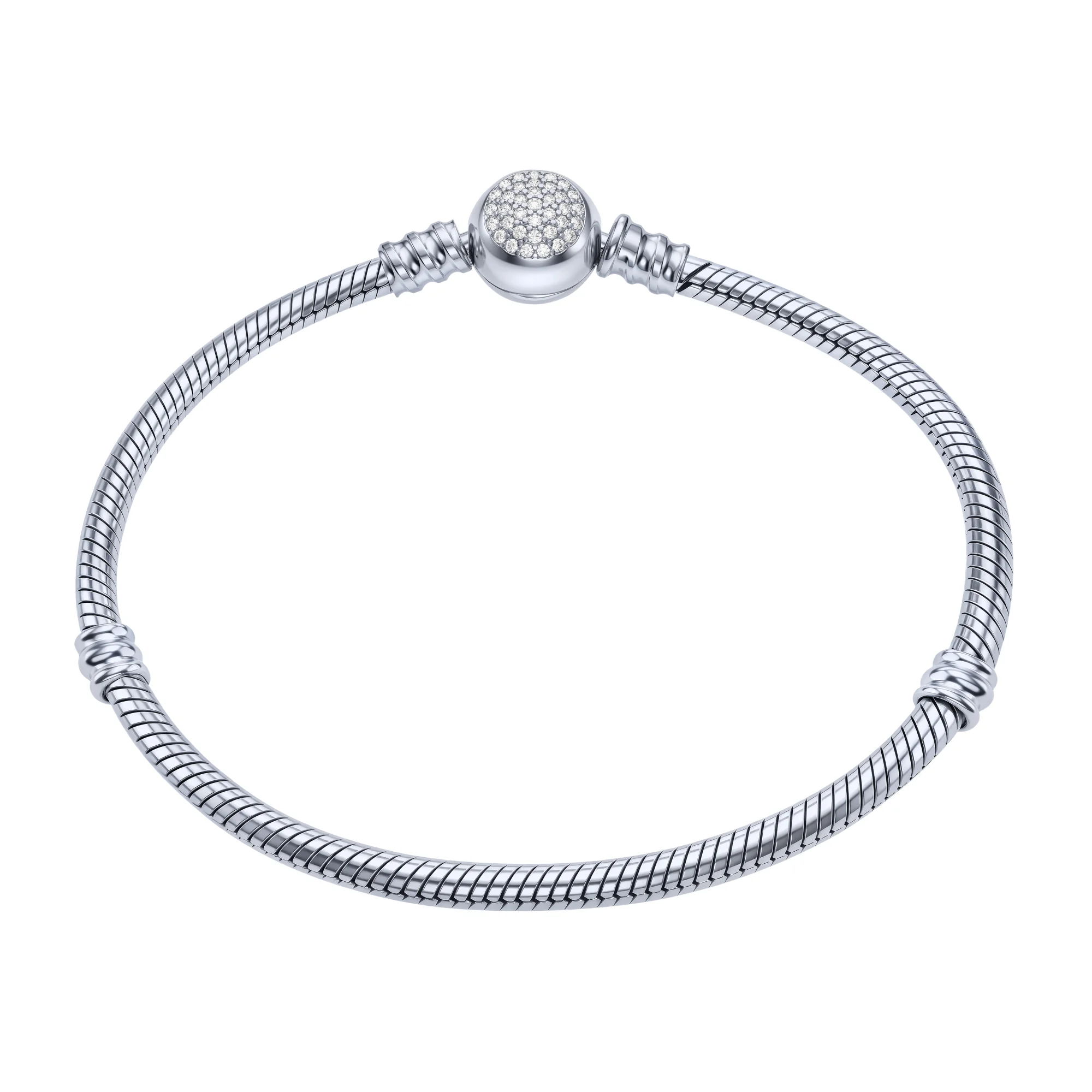 Серебряный браслет "Геометрия" с фианитами плетение снейк - 2285809 - 1