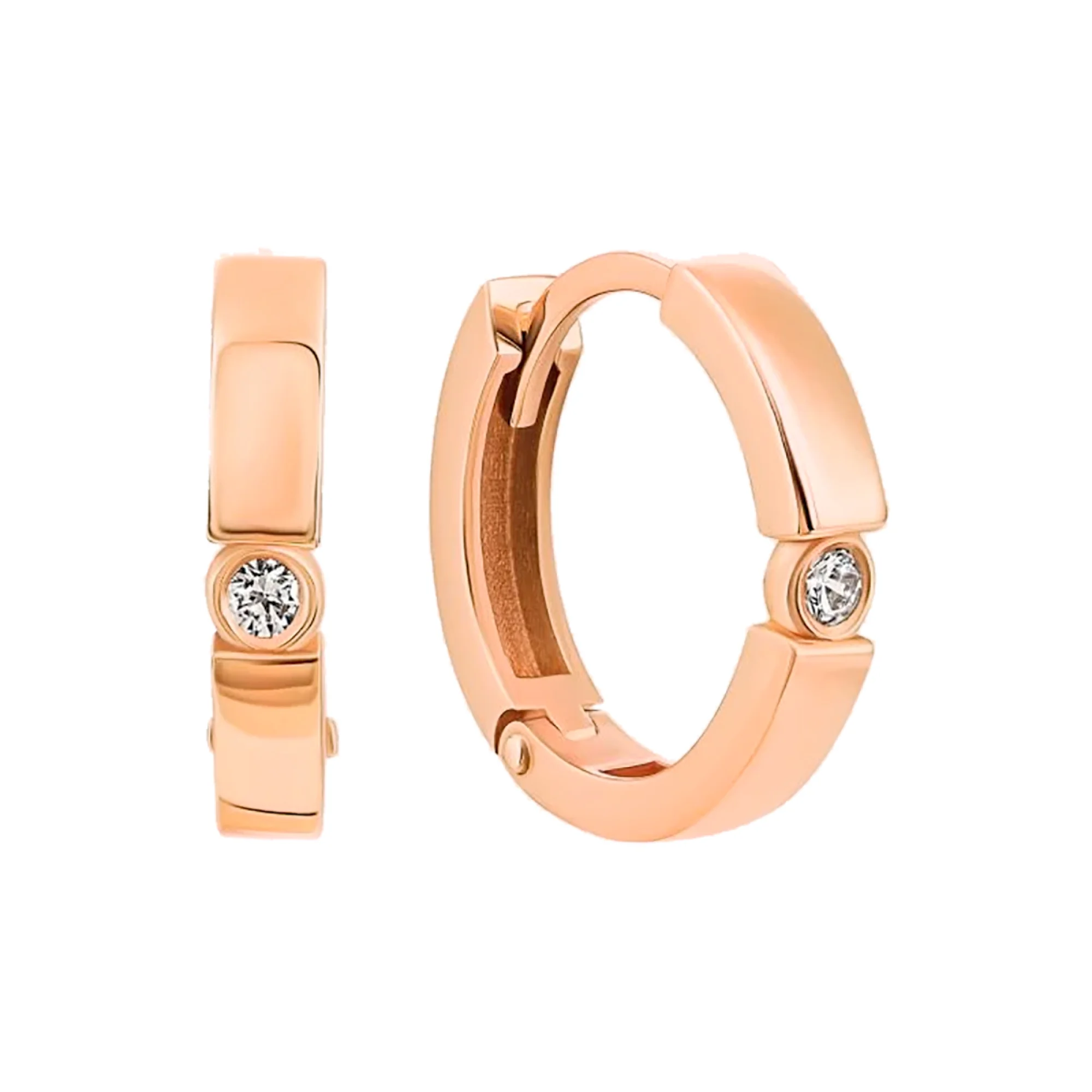 Сережки-кольца из красного золота с фианитом - 959914 - 1