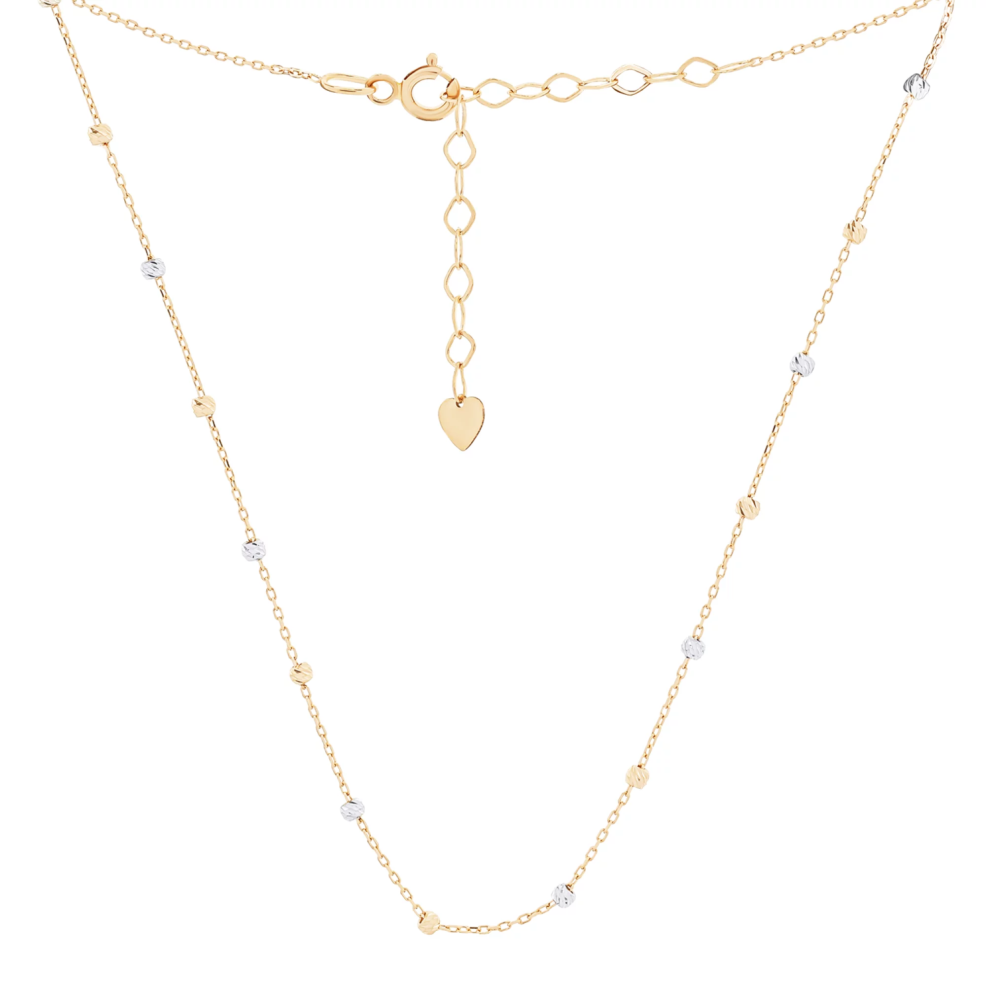 Колье из комбинированного золота "Шарики" с алмазной гранью плетение якорное - 1529857 – изображение 1