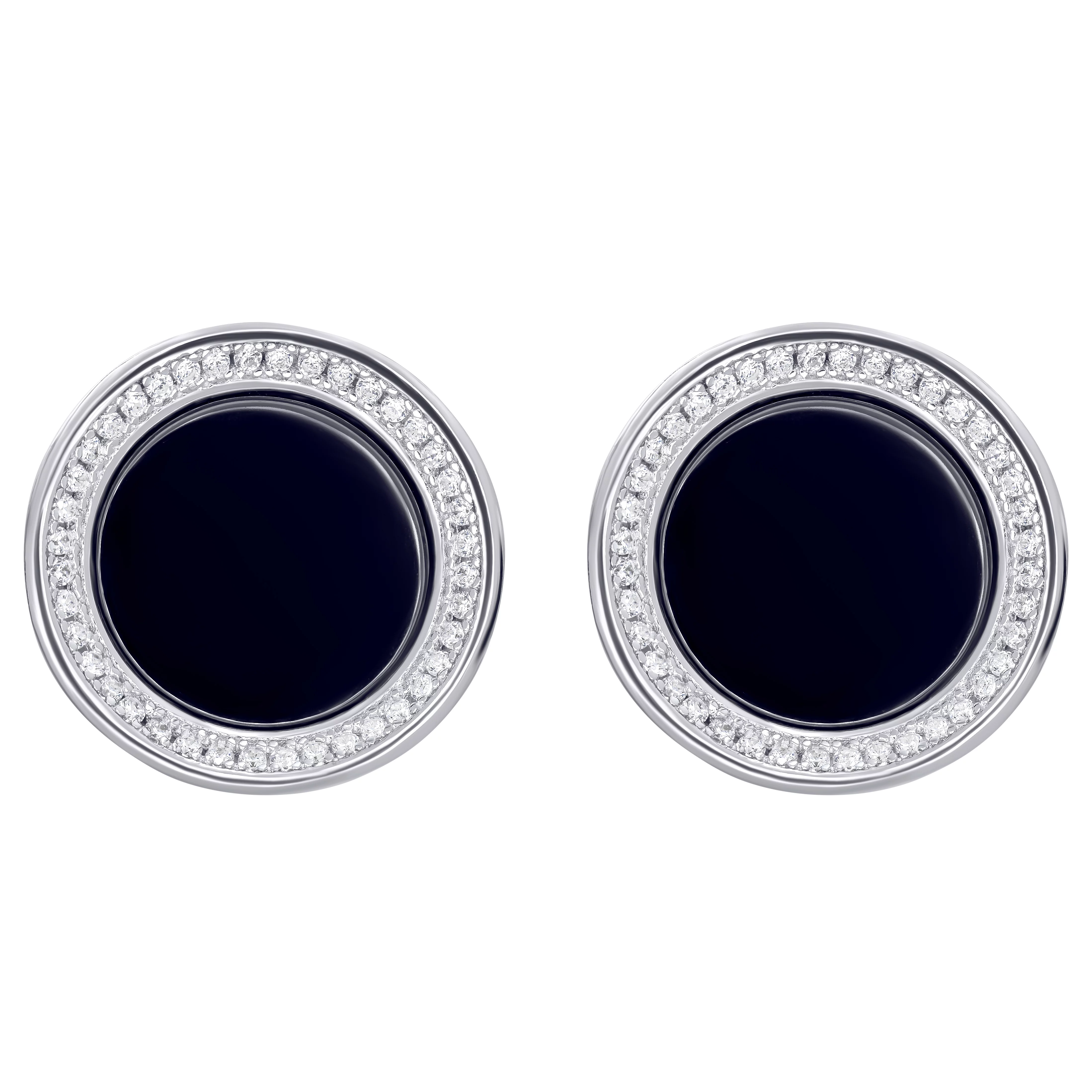 Сережки серебряные с фианитом и ониксом. Артикул 7502/CTЕ33248: цена, отзывы, фото – купить в интернет-магазине AURUM