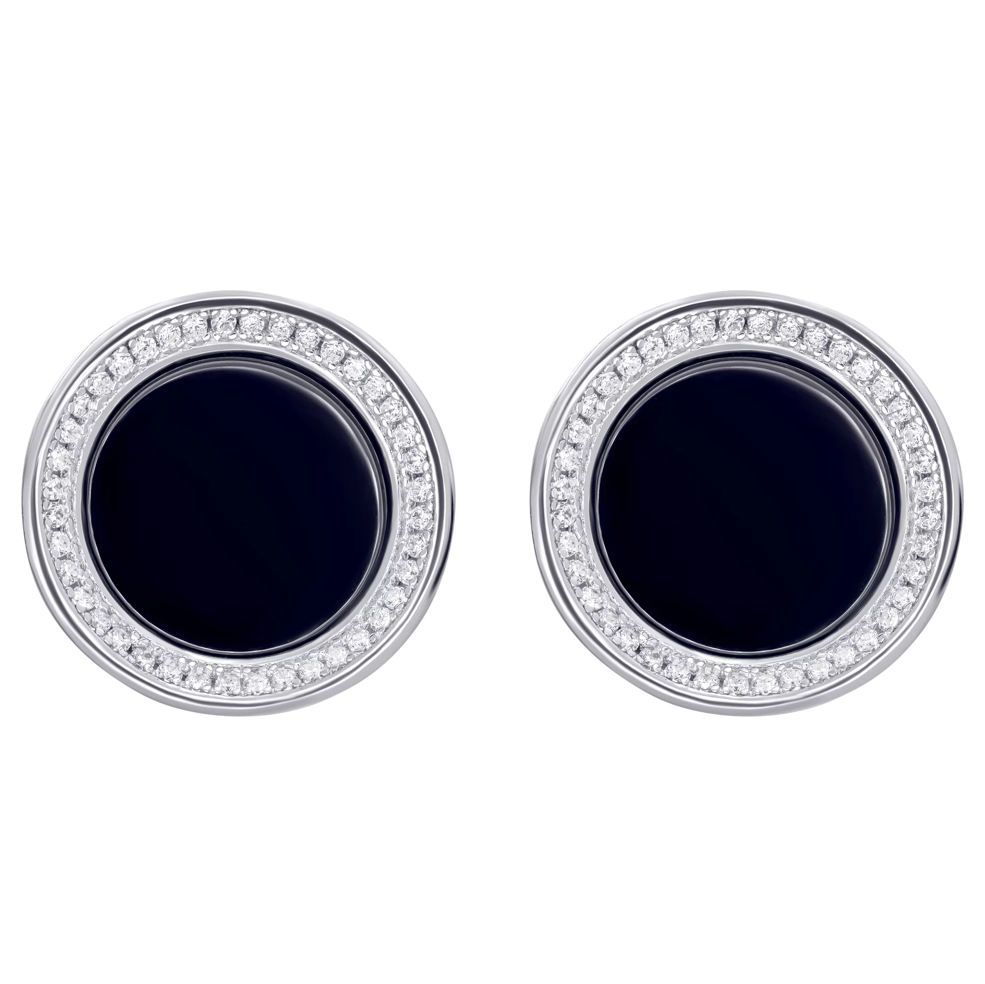 Сережки срібні з фіанітом і оніксом - 961905 – зображення 1