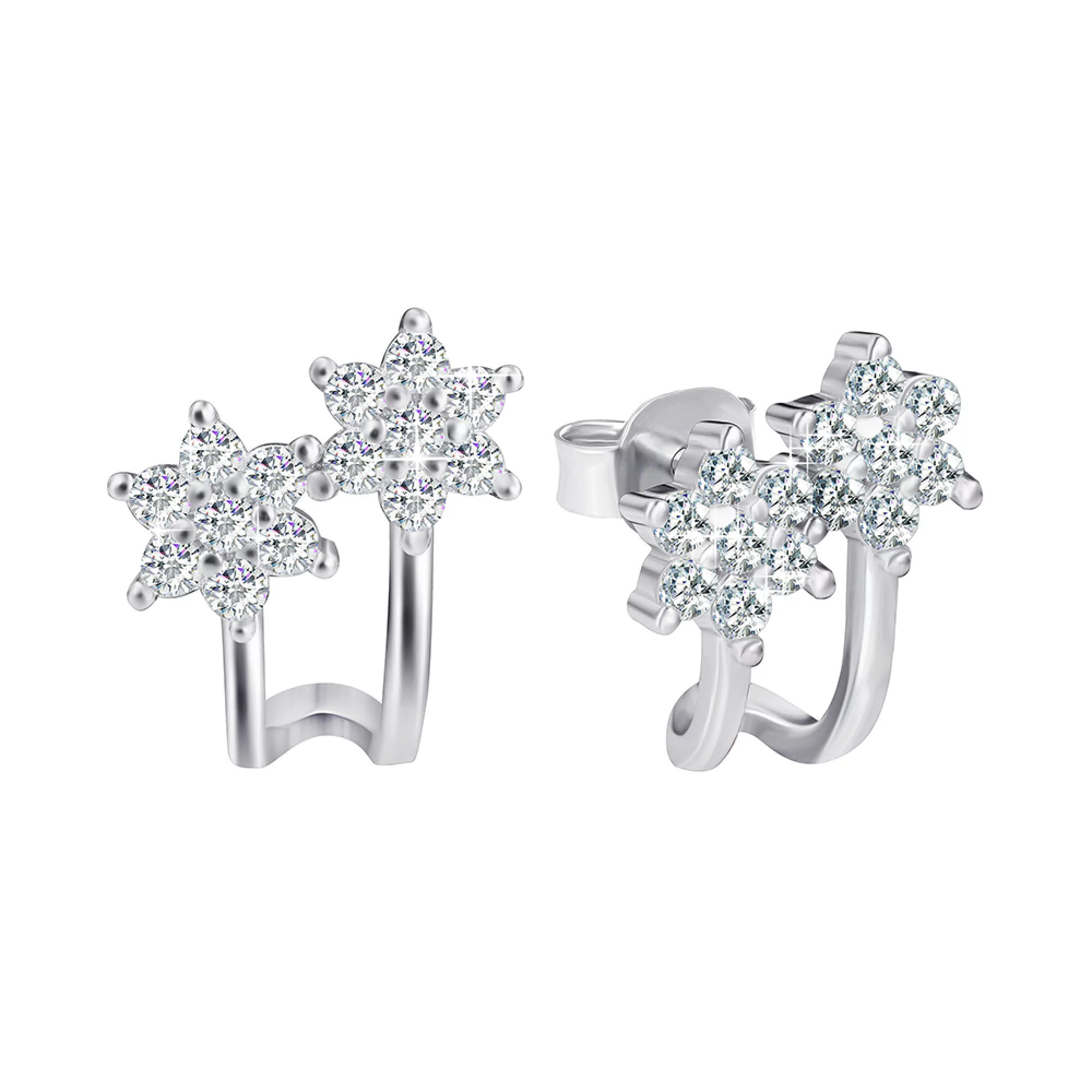Сережки-гвоздики зі срібла "Зірки" з фіанітами - 1507956 – зображення 1
