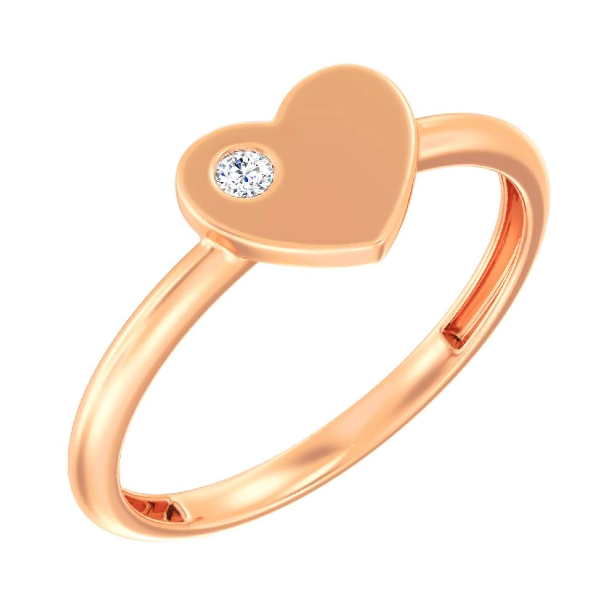 Кольцо с фианитом "Сердце" из красного золота - 1450770 – изображение 1