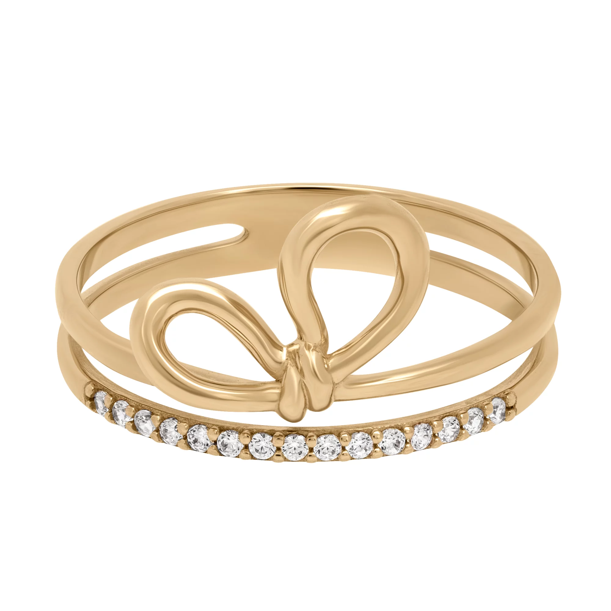 Двойное кольцо из красного золота "Бантик" с фианитами - 1690337 – изображение 4