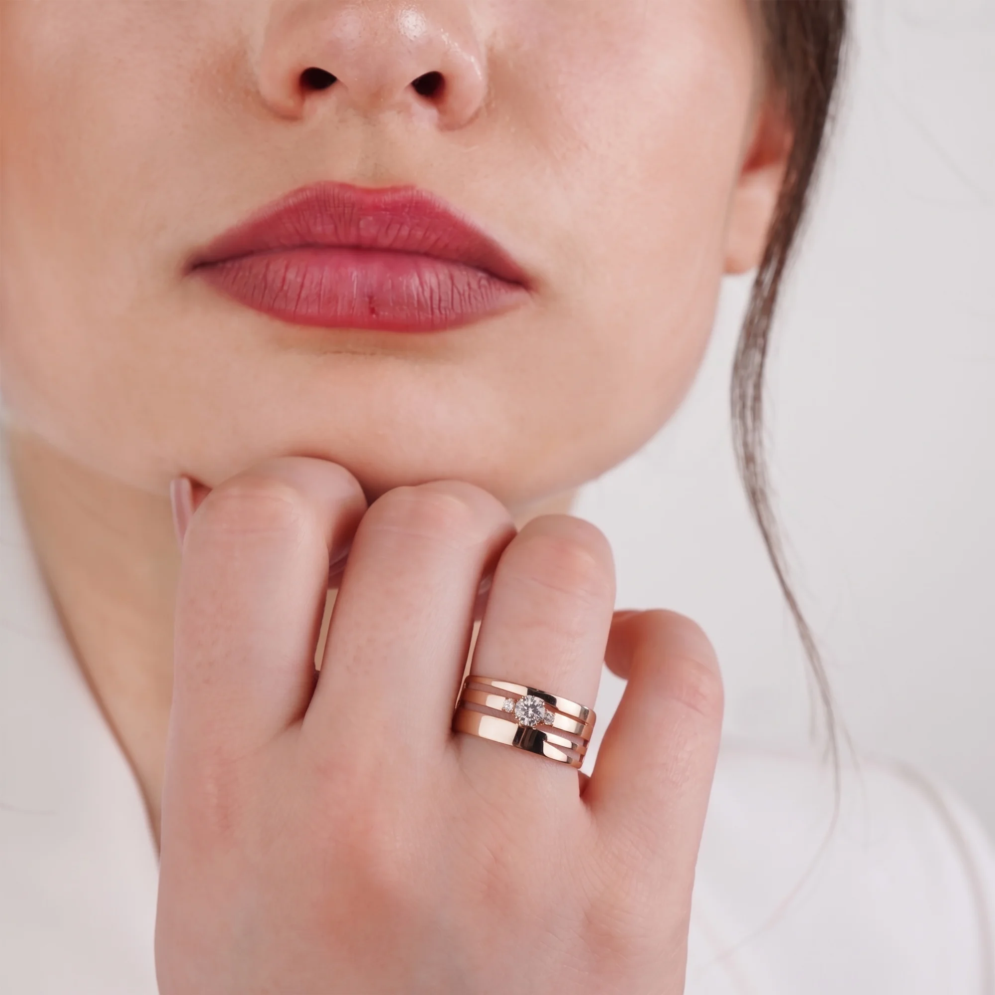 Каблучка з червоного золота з фіанітом - 1433958 - 1