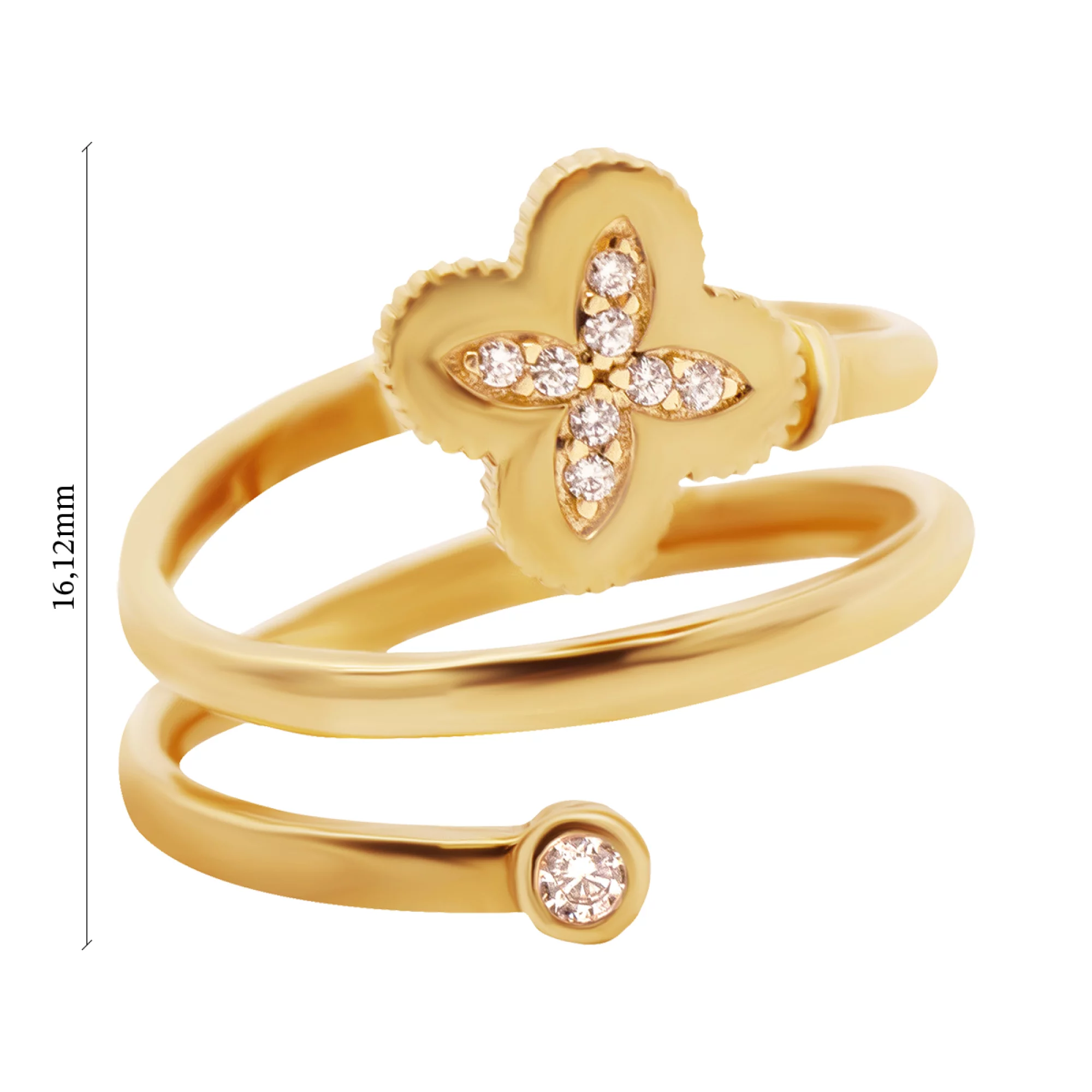 Кольцо из красного золота с фианитом Цветок - 937873 – изображение 3