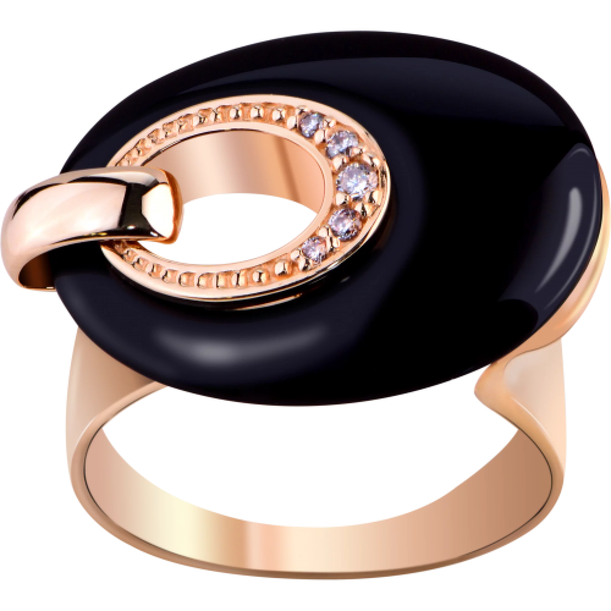 Золотое кольцо с агатом и фианитом - 495197 – изображение 1