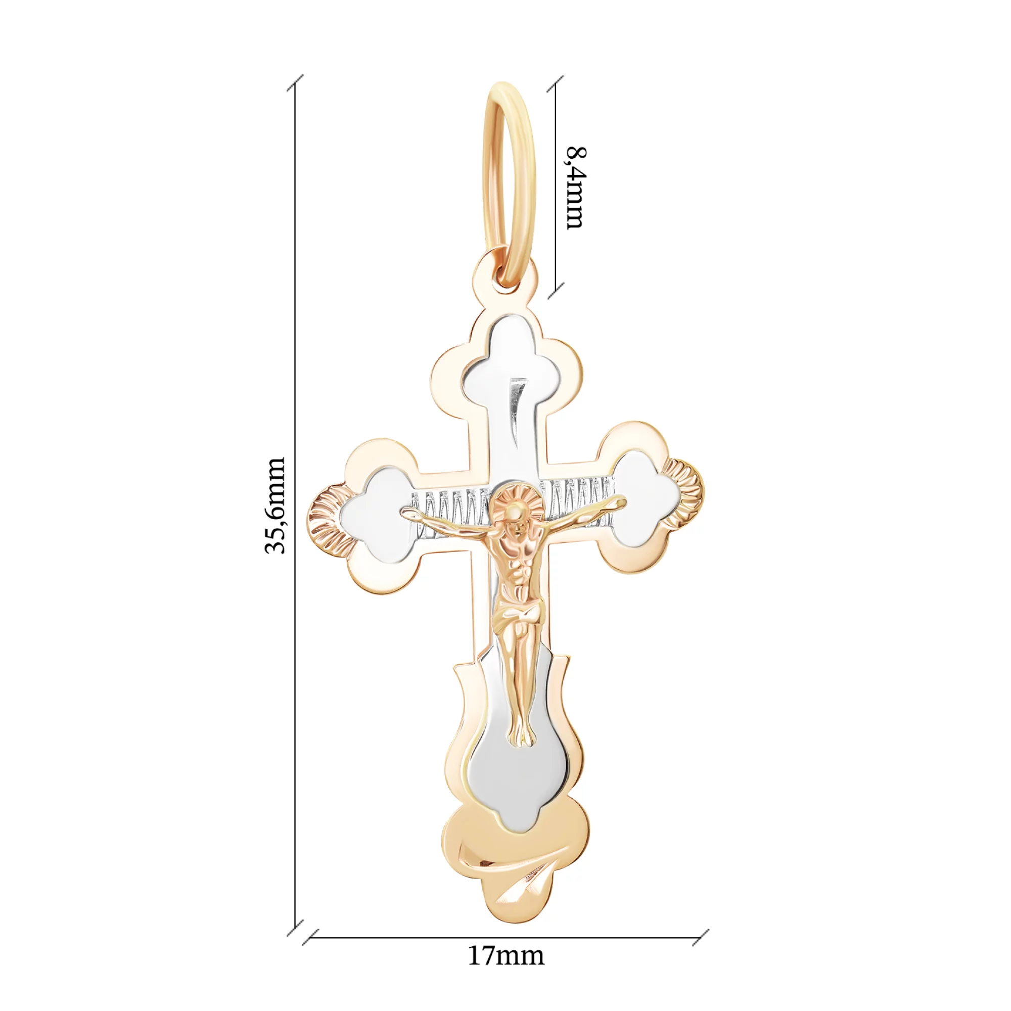 Крестик из комбинированного золота с распятием - 1557290 – изображение 3
