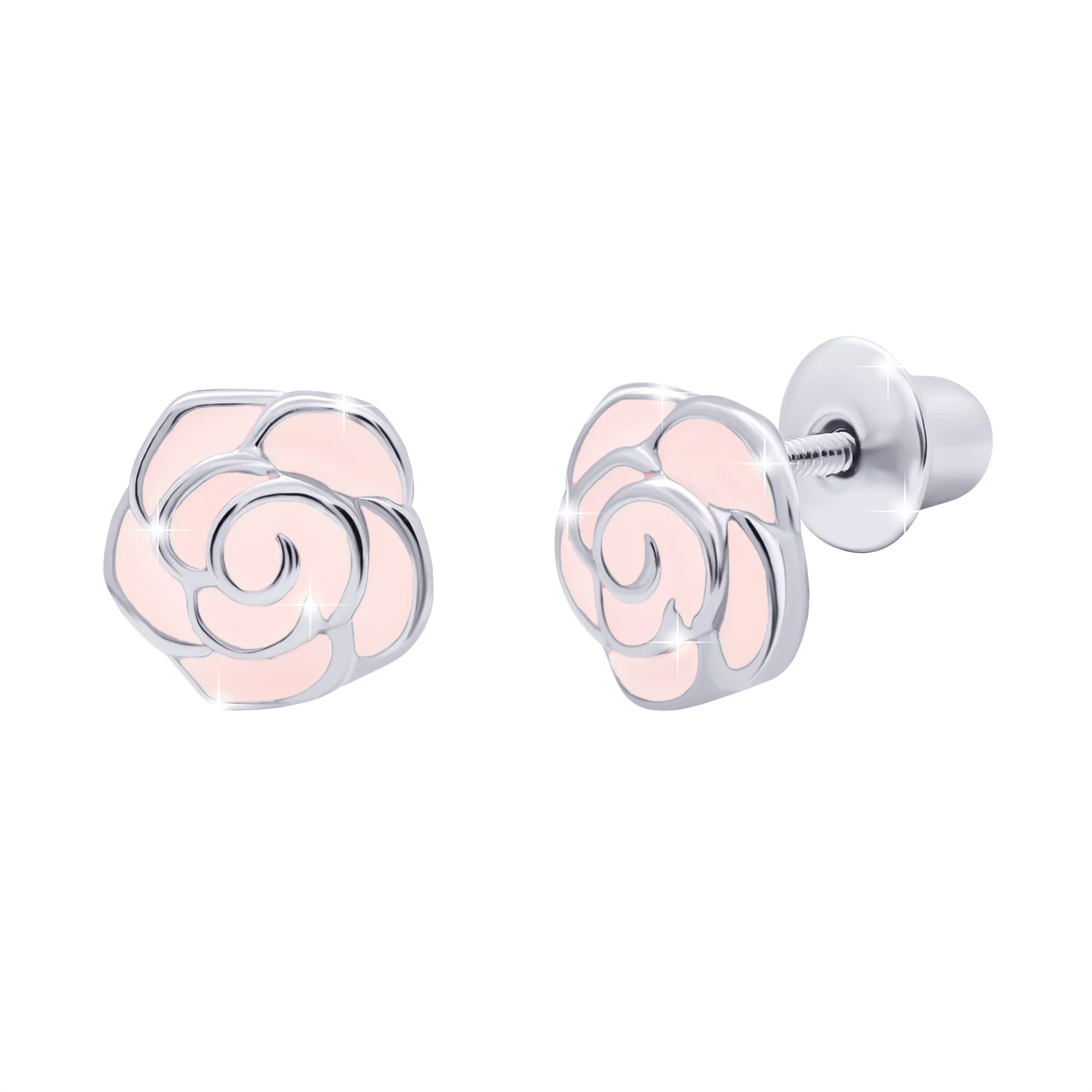 Сережки-гвоздики з емаллю з срібла "Троянди" - 1103248 – зображення 1