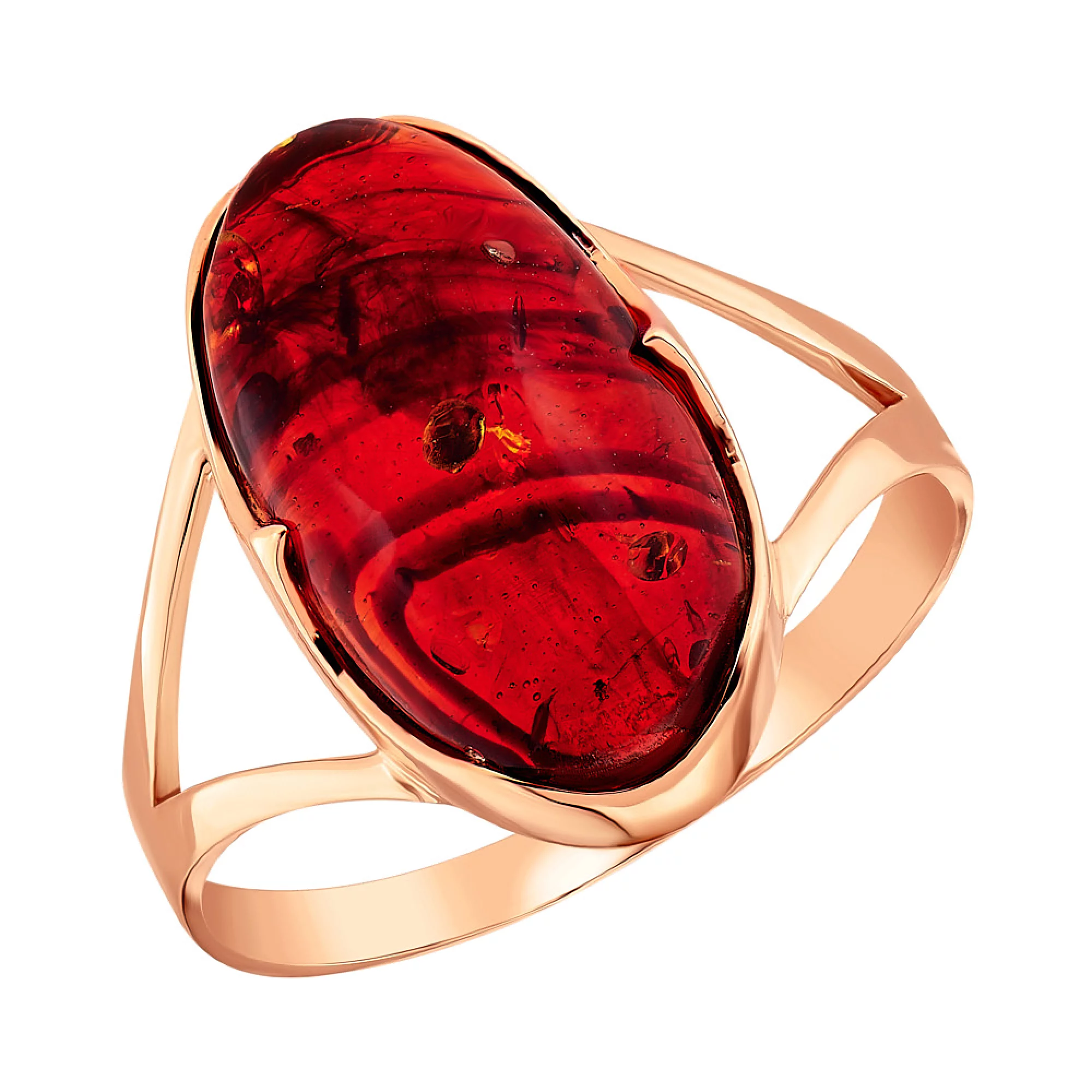 Кольцо из красного золота с янтарем - 971128 – изображение 1