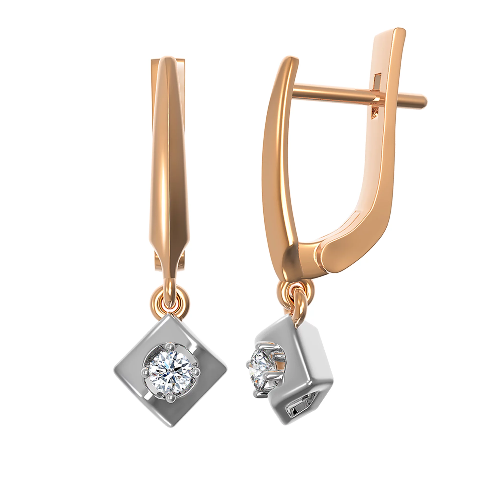 Сережки из комбинированного золота с бриллиантами с подвесами - 828437 – изображение 1