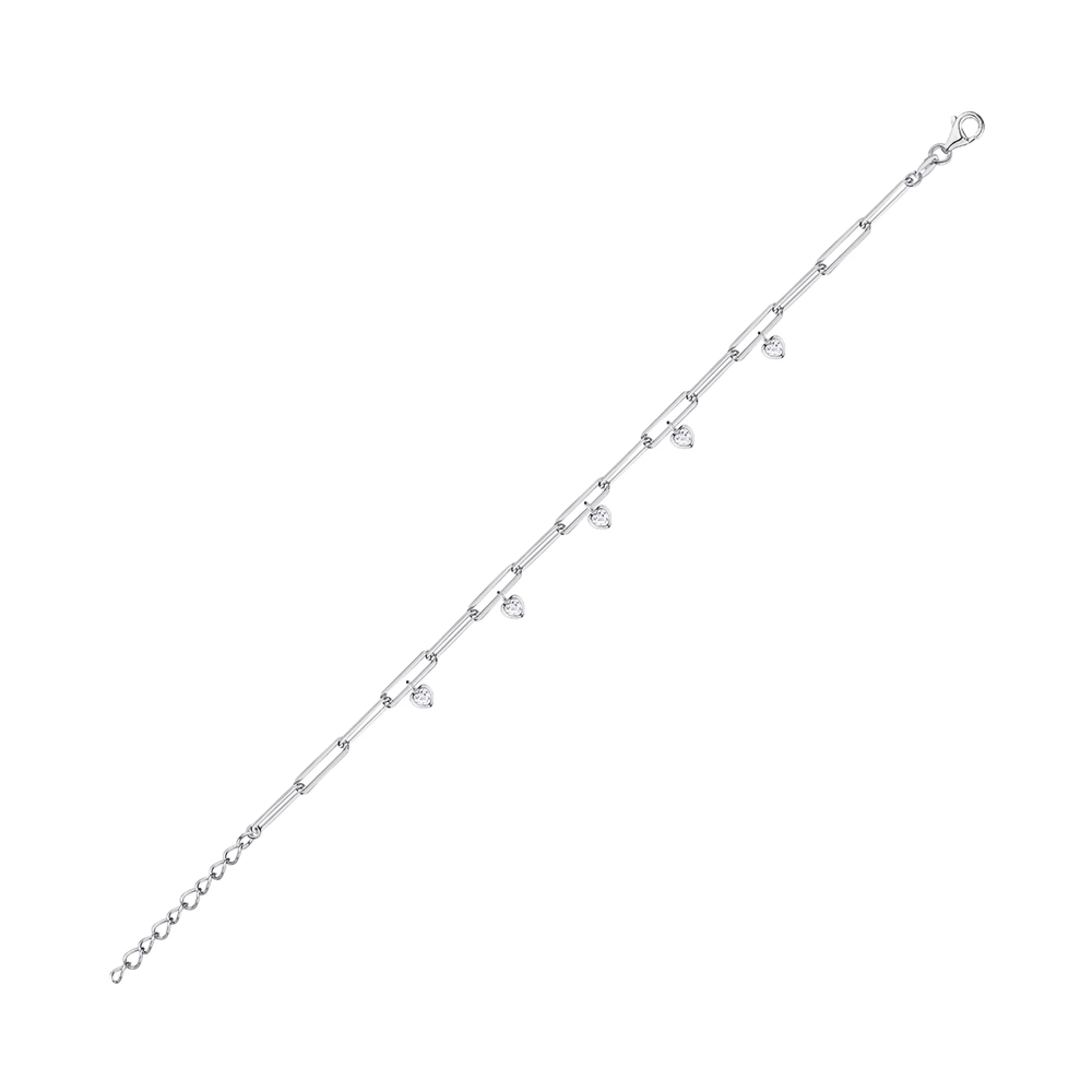 Браслет из серебра с подвесами Сердечки с фианитом Якорное плетение - 1303065 – изображение 1