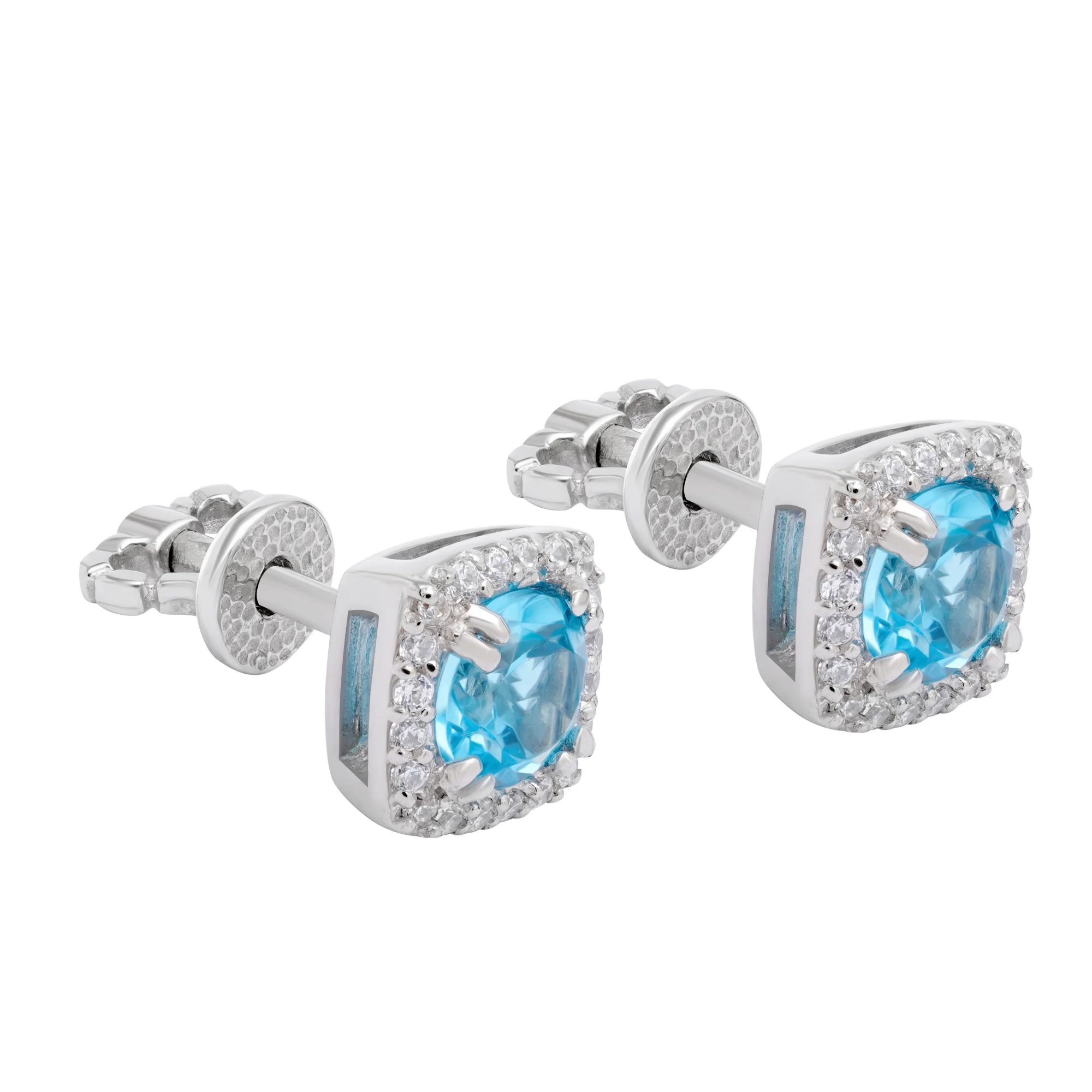 Сережки-гвоздики из белого золота с топазом и фианитами - 1617639 - 4