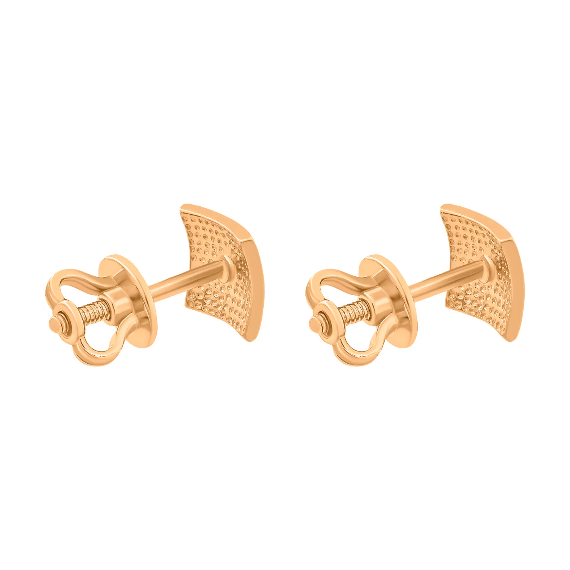 Квадратные сережки-гвоздики из красного золота - 1454205 – изображение 2