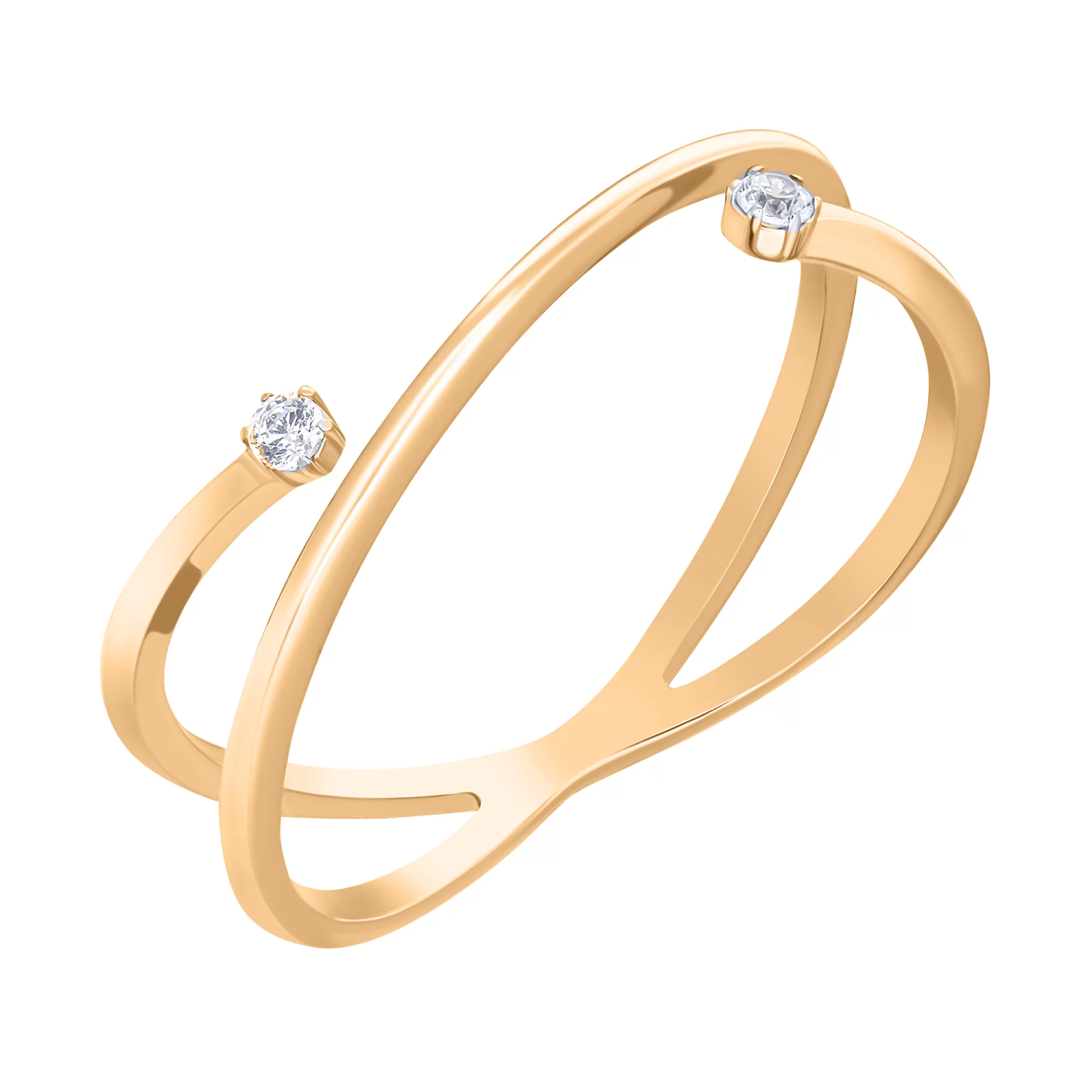 Золотое двойное кольцо с фианитами - 1686157 – изображение 1