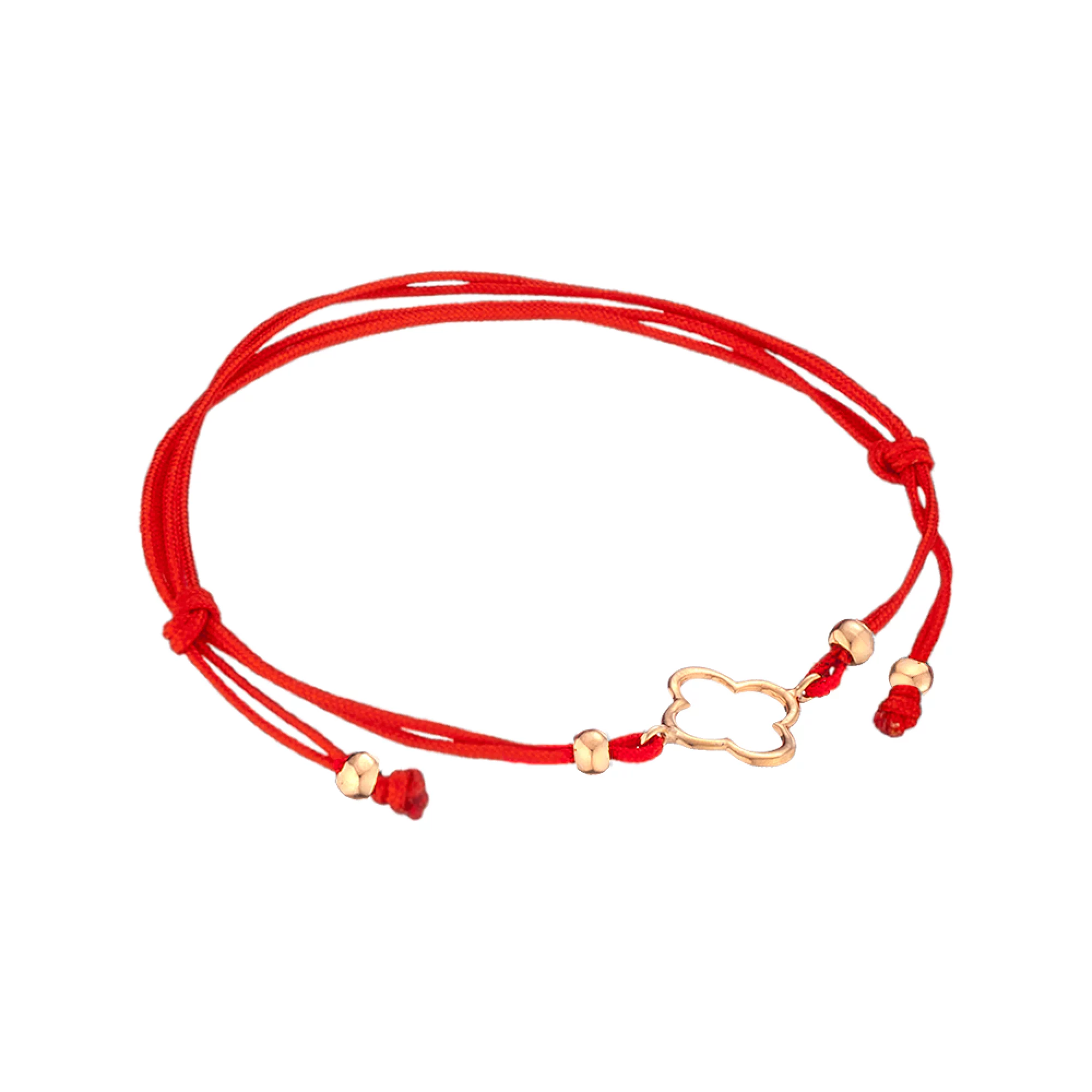 Браслет с красной ниткой с золотой подвеской "Клевер" - 443986 – изображение 1