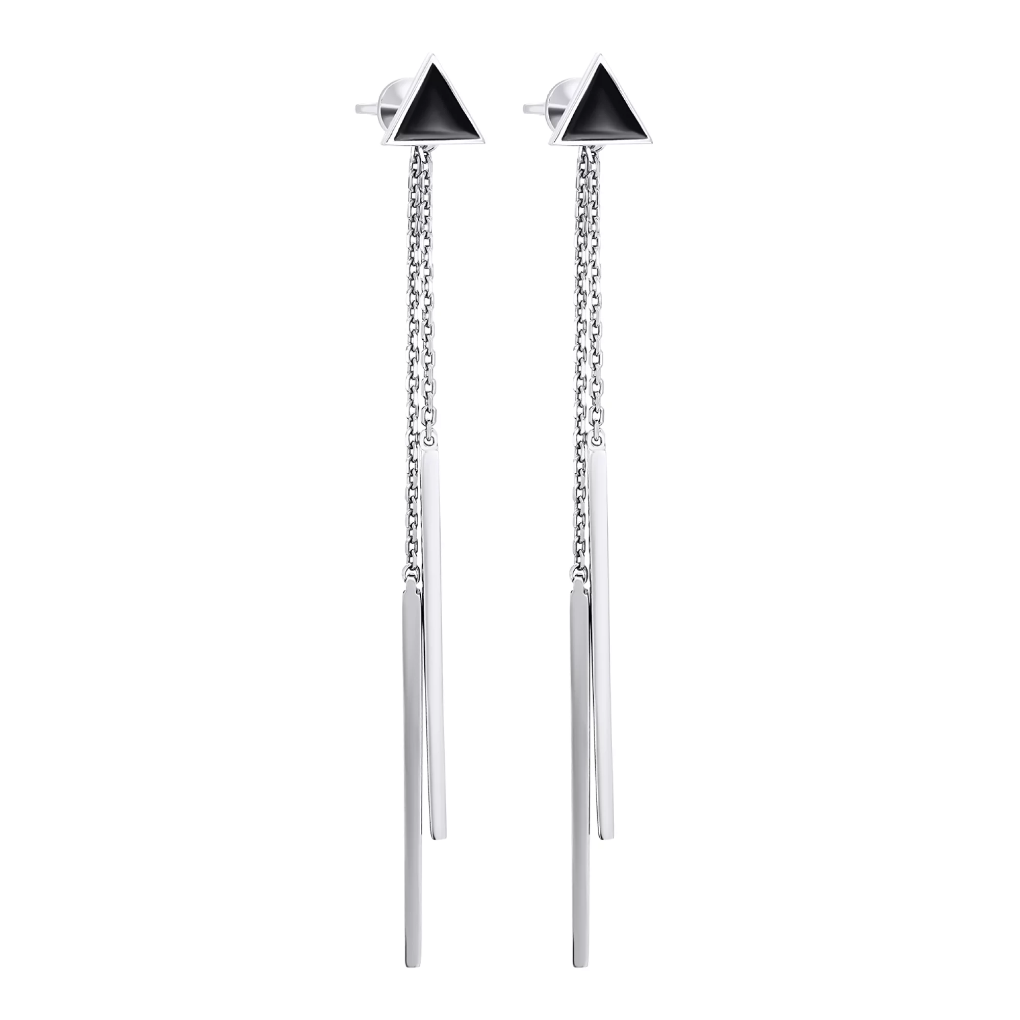 Сережки-гвоздики срібні з підвісками "Геометрія" та емаллю - 1548699 – зображення 1