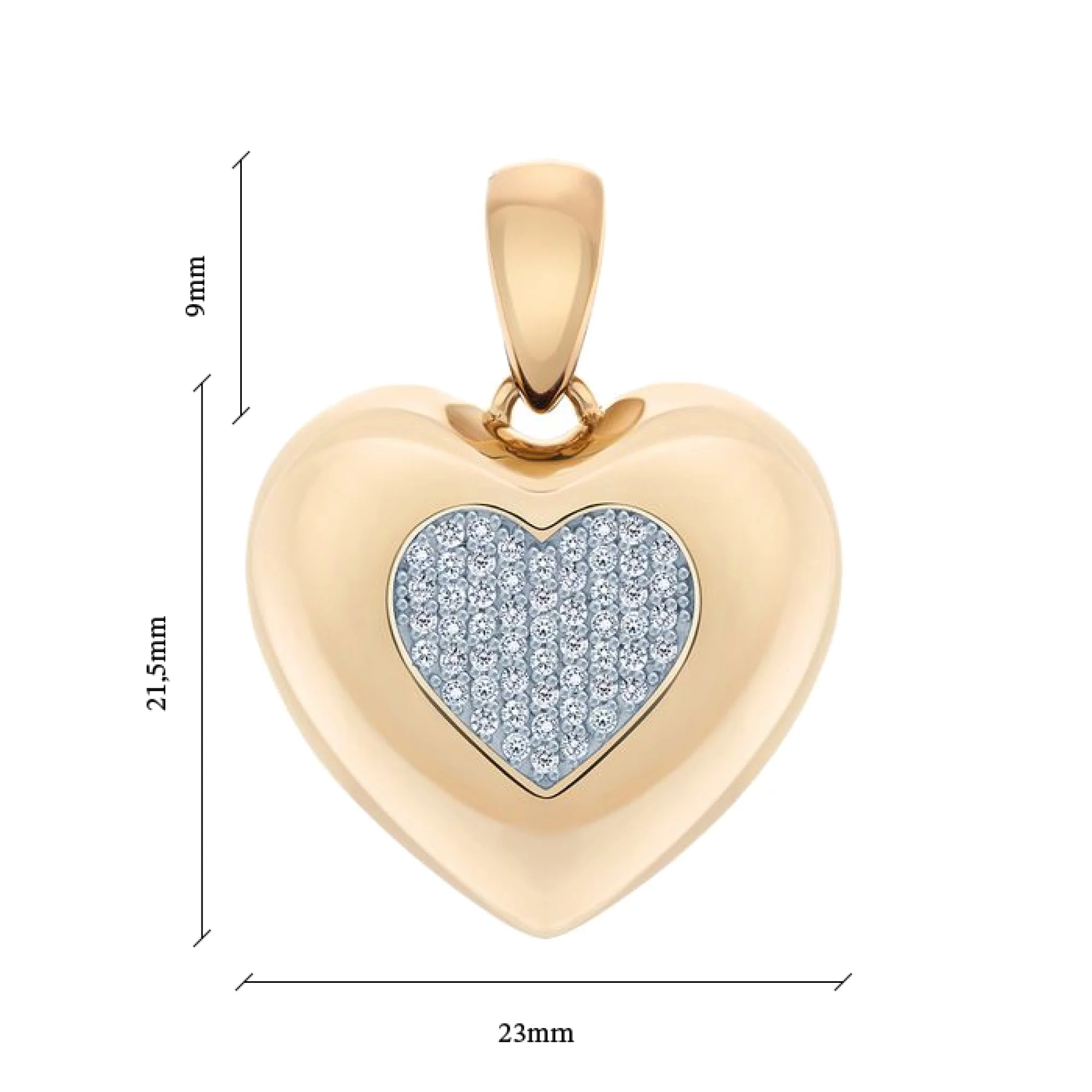 Золотой подвес в виде "Сердца" с фианитом - 452048 – изображение 2
