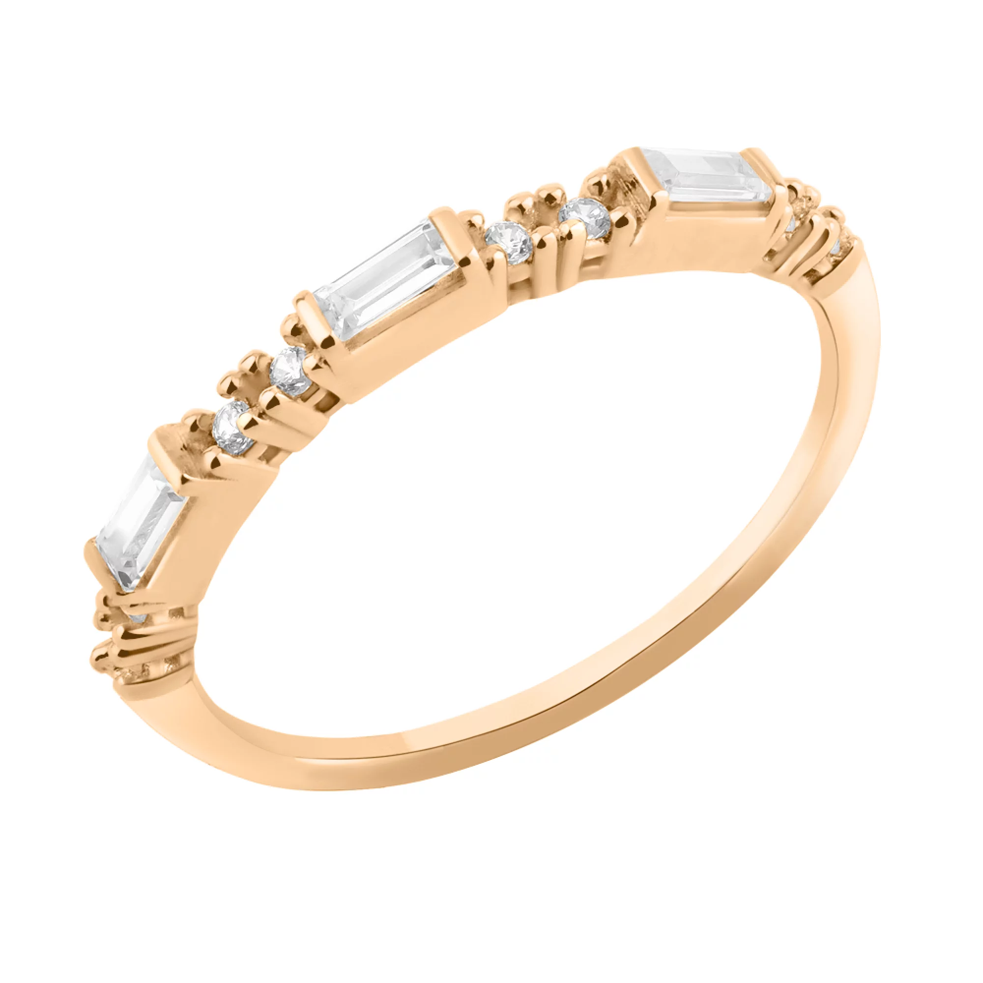 Тонкое кольцо из красного золота с фианитами - 1519368 – изображение 1