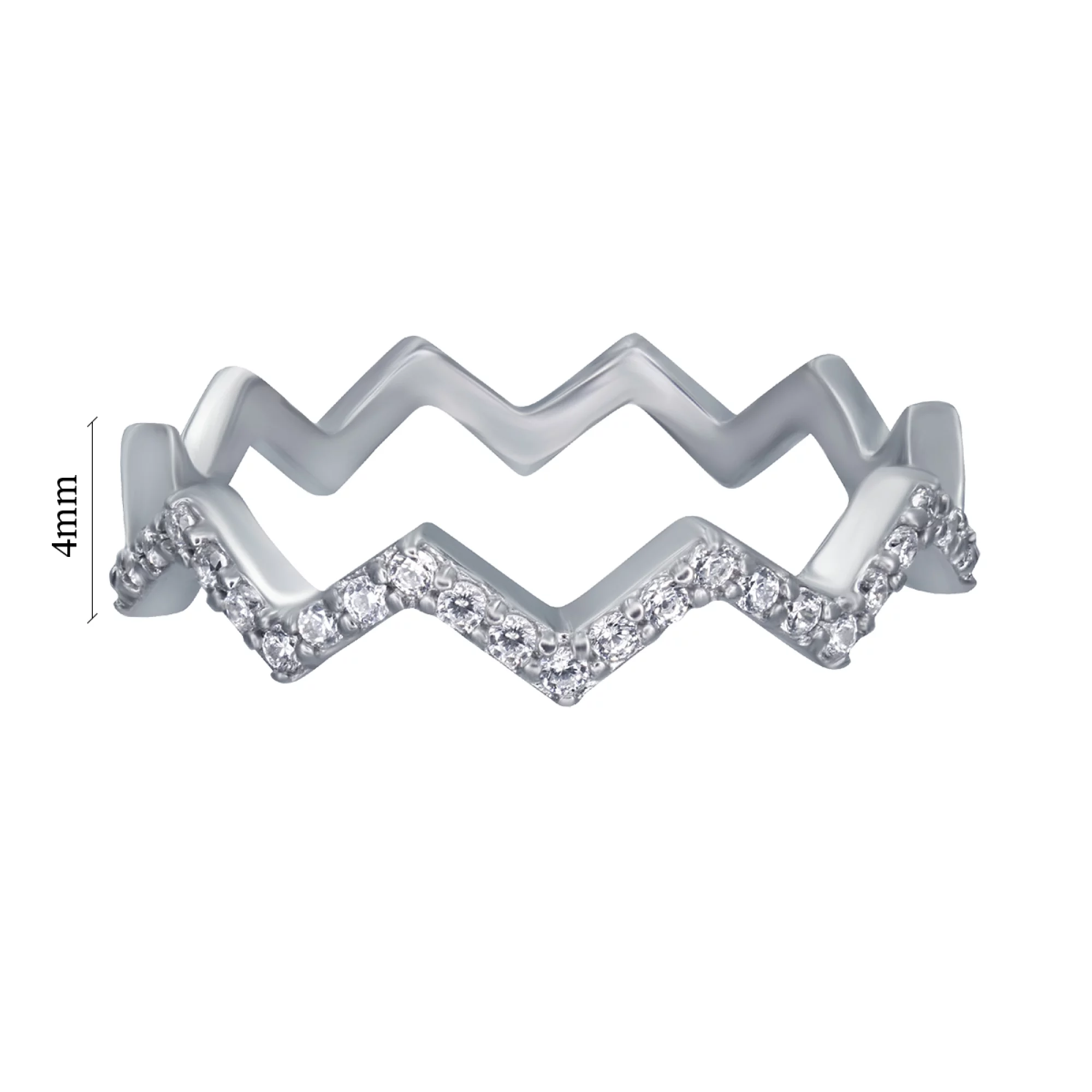 Кольцо серебряное с фианитом "Зигзаг" - 907462 – изображение 3