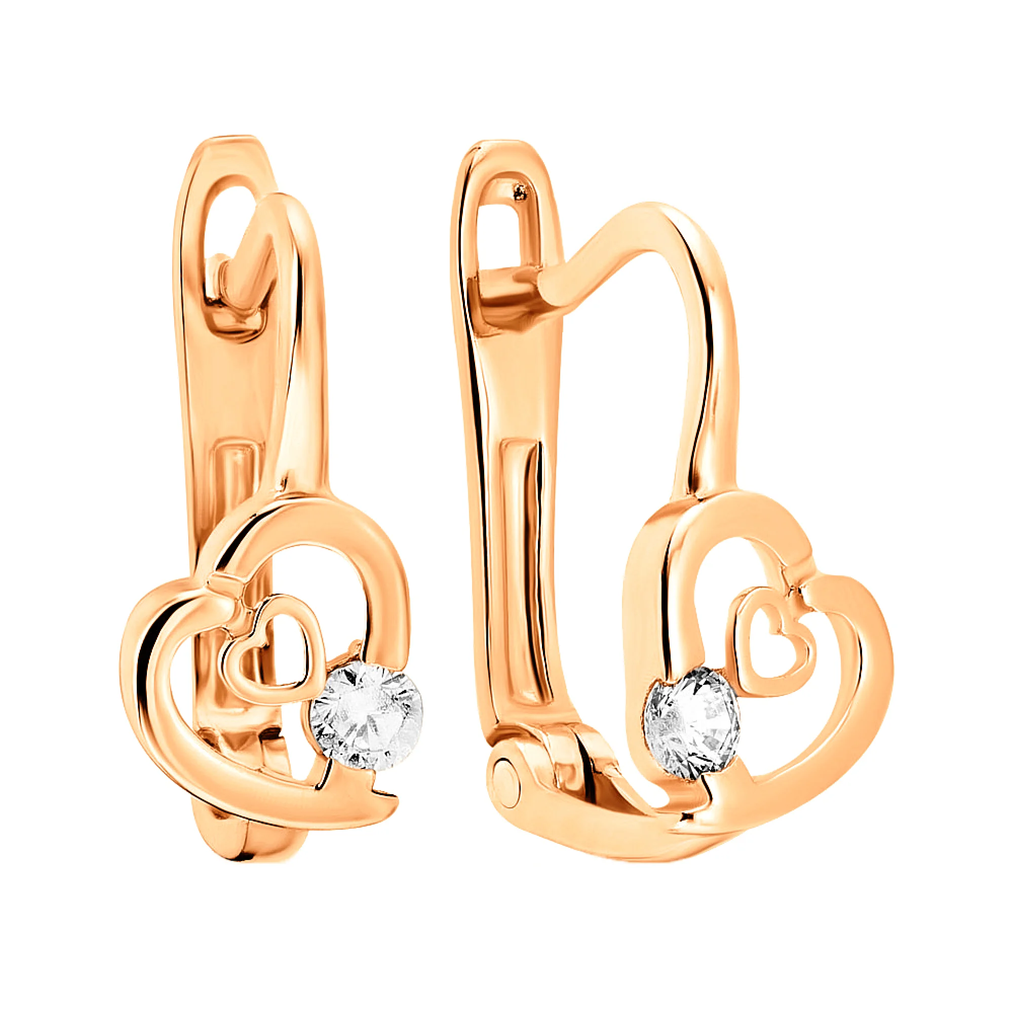 Сережки детские из красного золота с фианитом - 948688 - 1