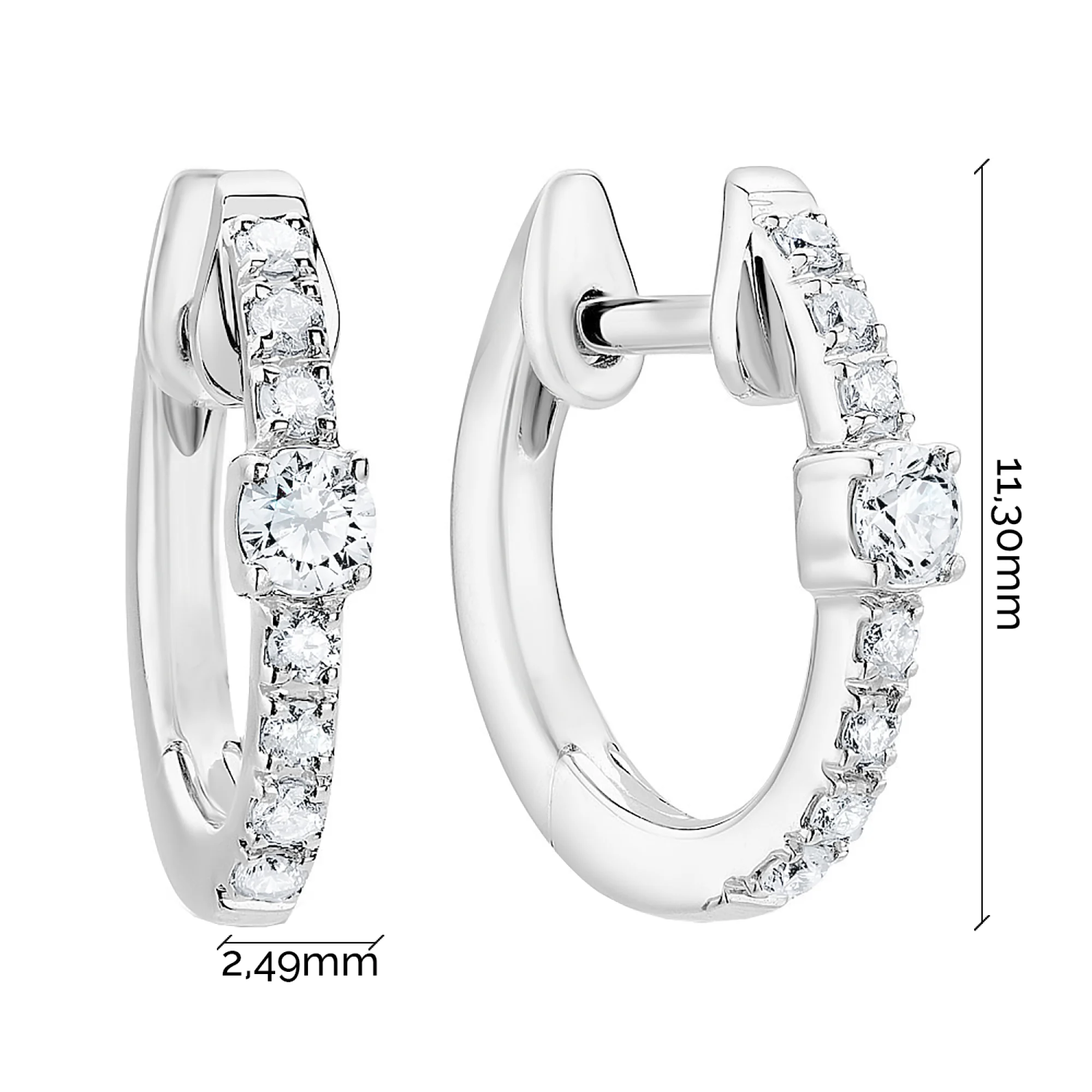 Сережки-кільця з доріжкою діамантів у білому золоті - 1670379 - 5