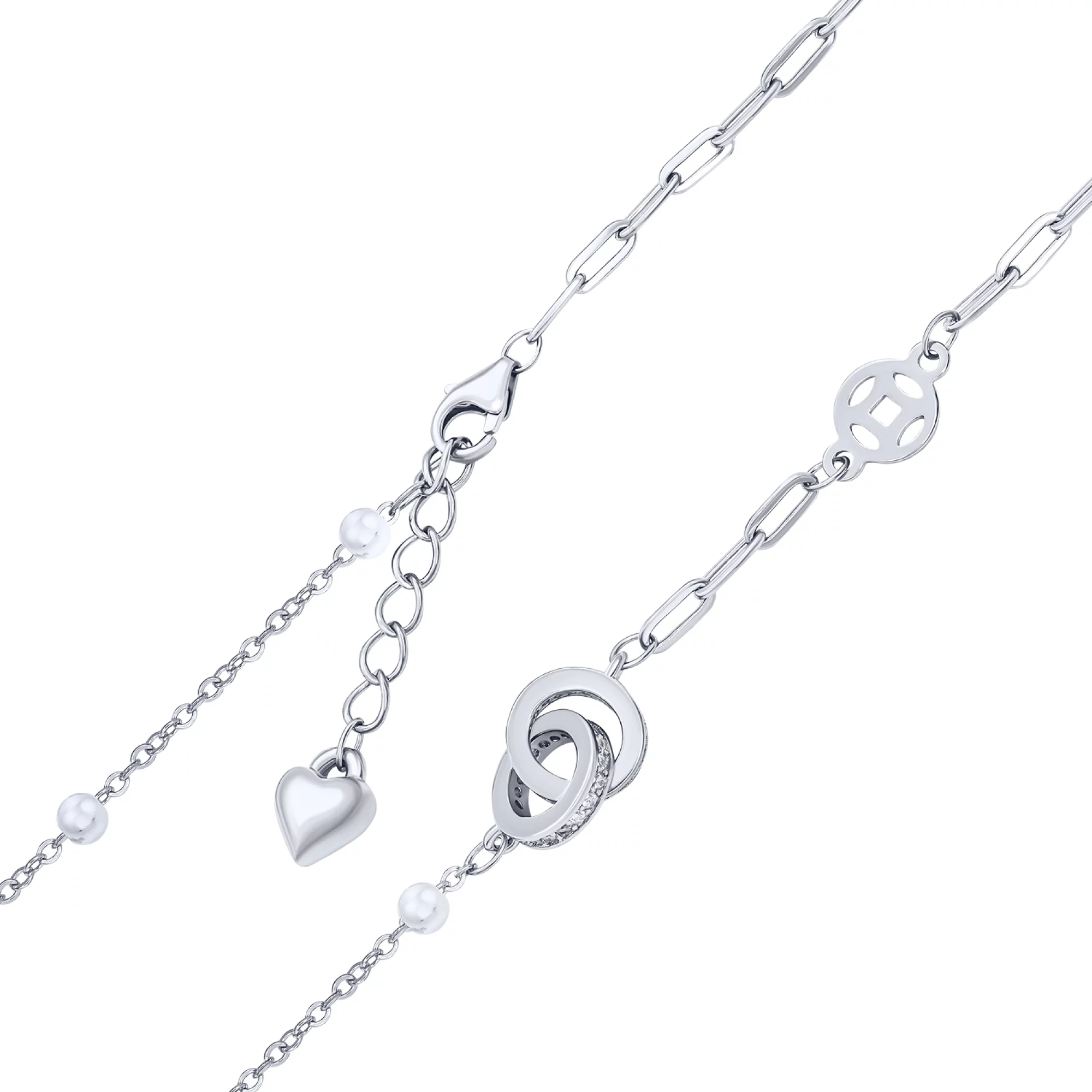 Срібний браслет "Кільця" з доріжкою фіанітів плетіння якір - 1644895 – зображення 2