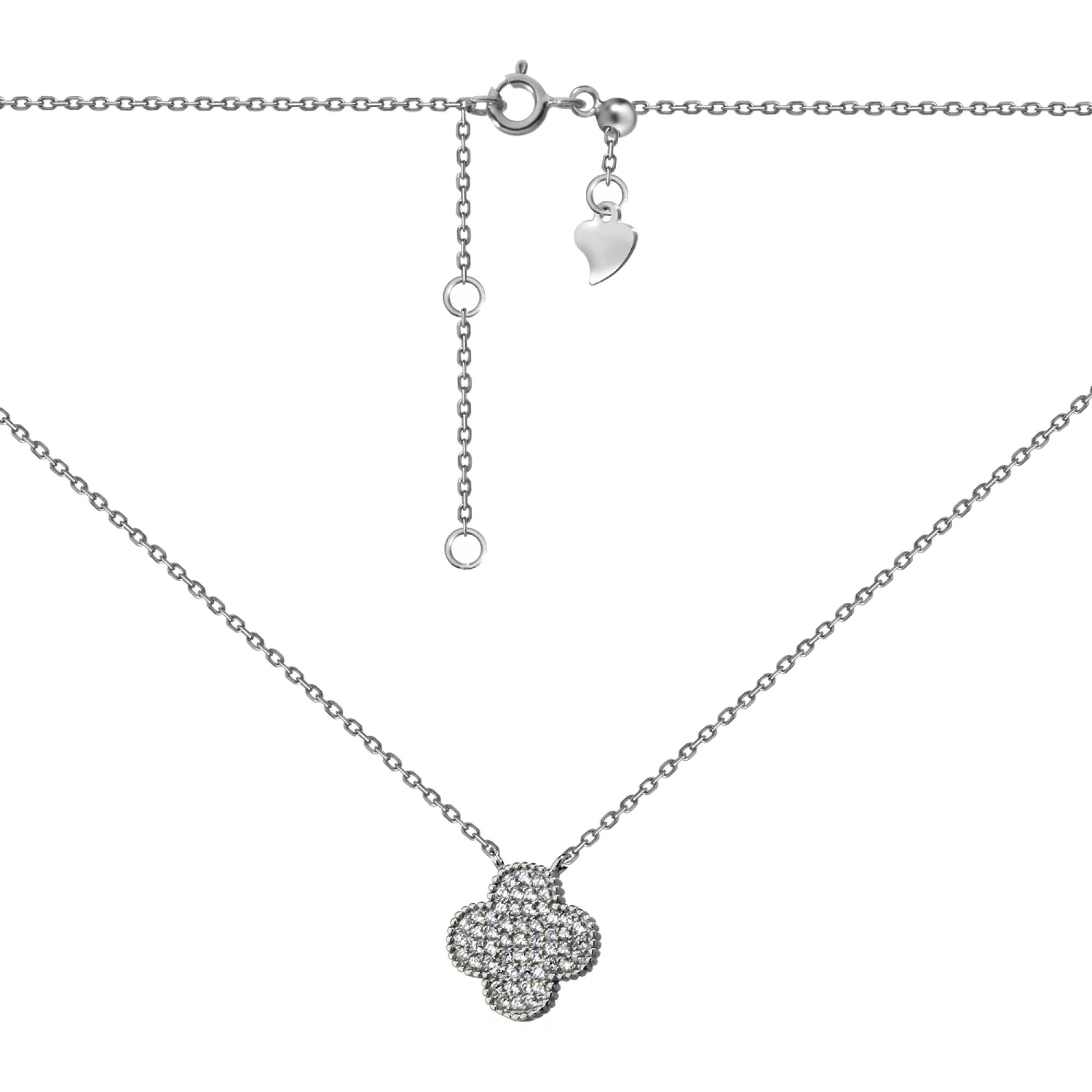 Колье серебряное с фианитом Клевер Якорное плетение - 959040 – изображение 1