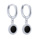 Сережки-кольца из серебра с подвесами с ониксом и фианитами  - 2260789