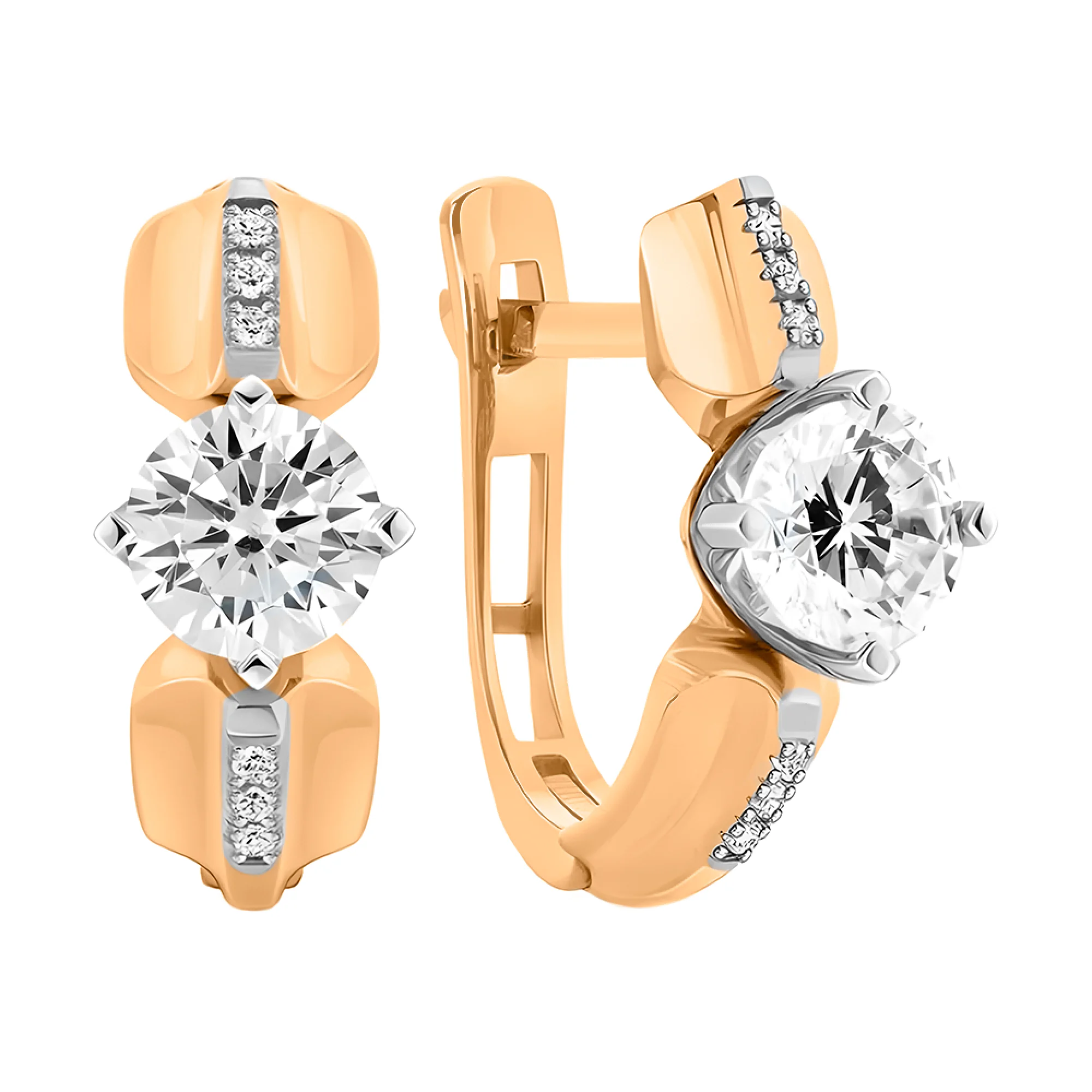 Серьги с фианитами в комбинированном золоте - 406783 - 1