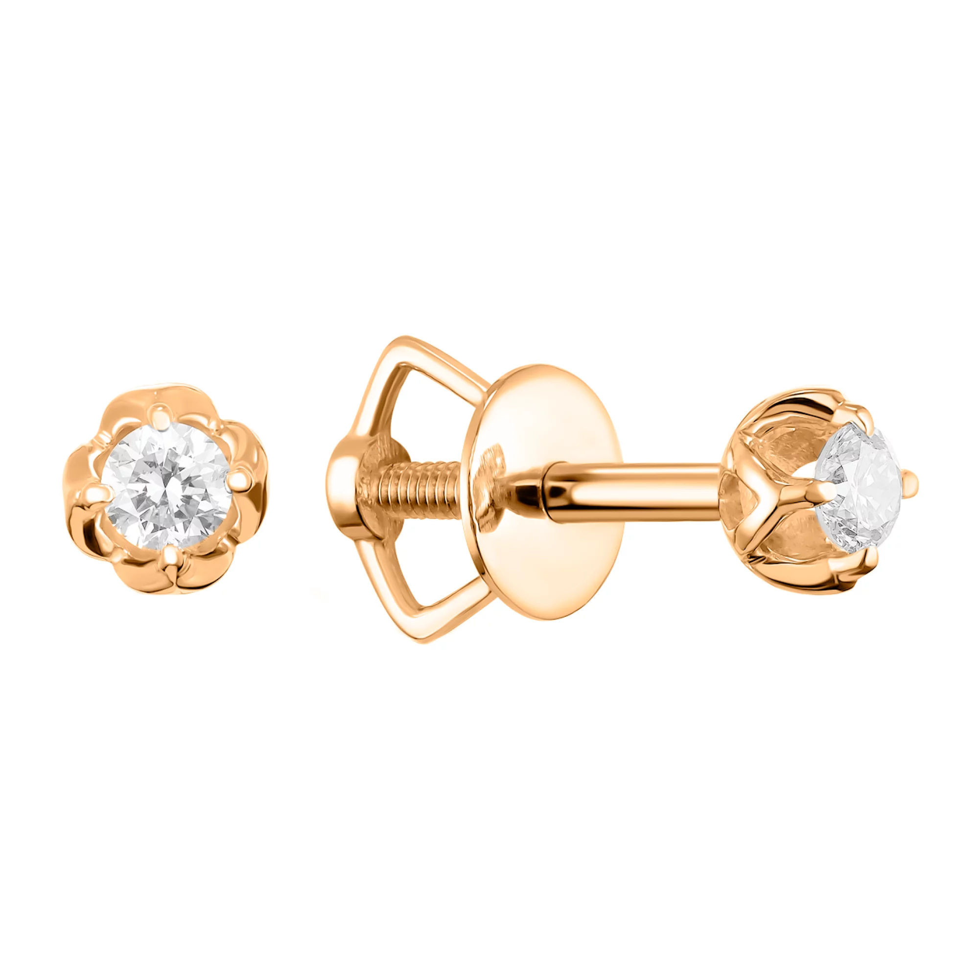 Золоті сережки-гвоздики з діамантами - 411403 – зображення 1