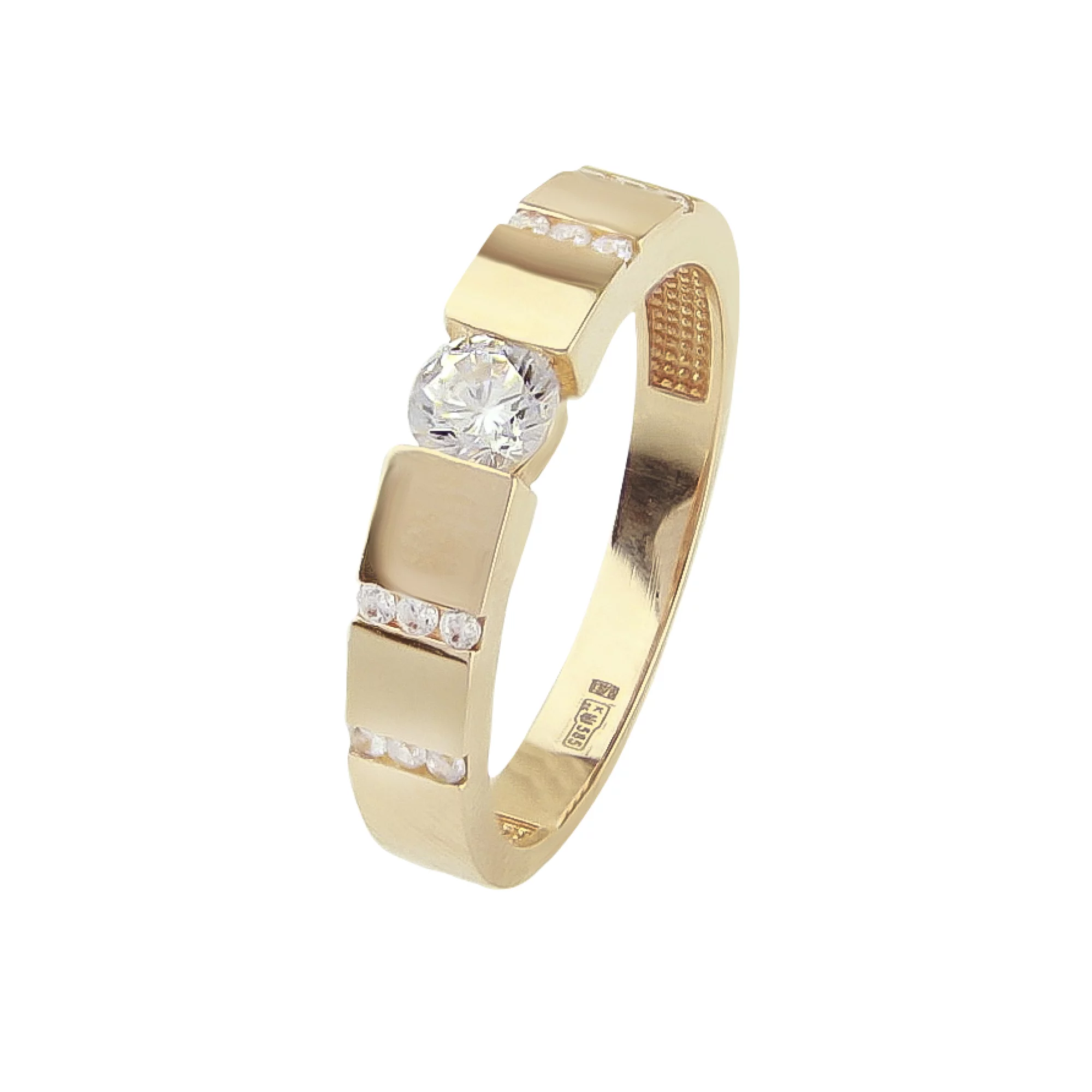 Золотое кольцо с фианитом - 538763 – изображение 1
