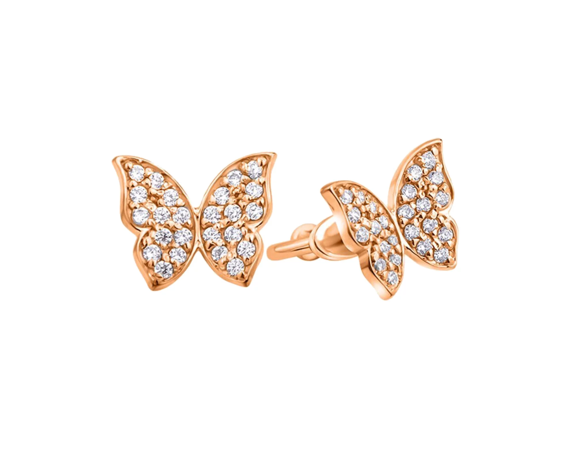 Золоті сережки-гвоздики "Метелики" з фіанітами - 603992 – зображення 1