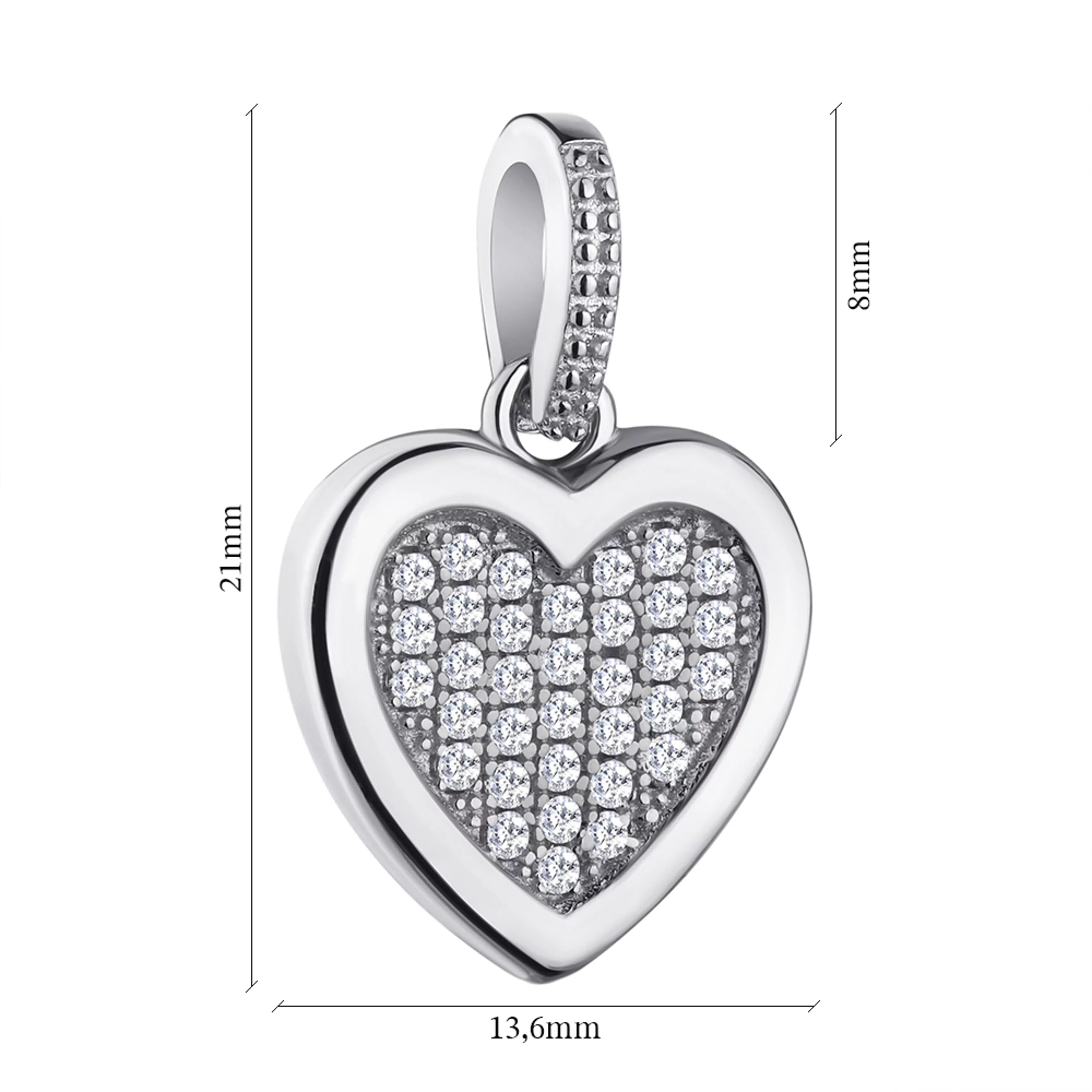 Срібний підвіс "Серце" з фіанітом - 1303087 – зображення 2