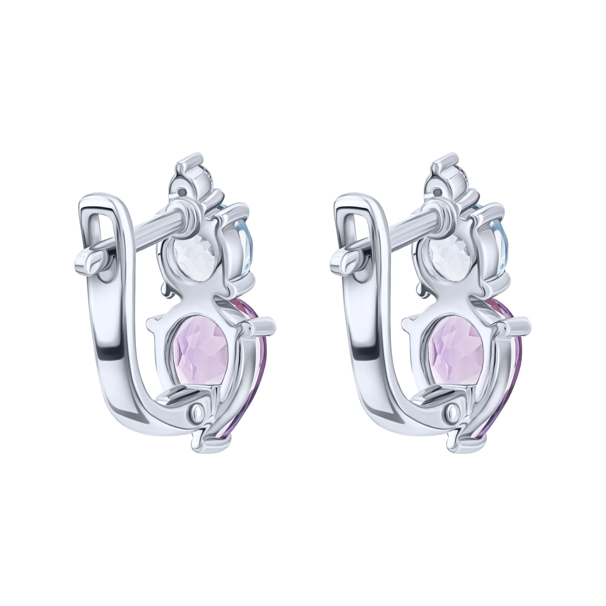 Серебряные серьги с аметистами, топазами и фианитами - 2021221 - 2