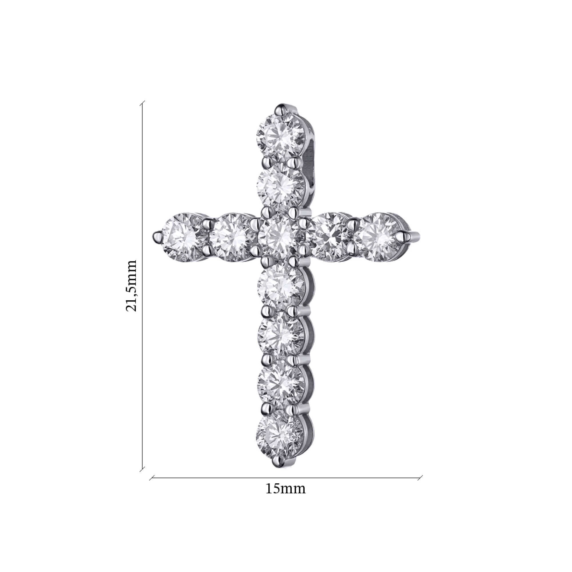 Хрестик з білого золота з діамантами - 972149 – зображення 2