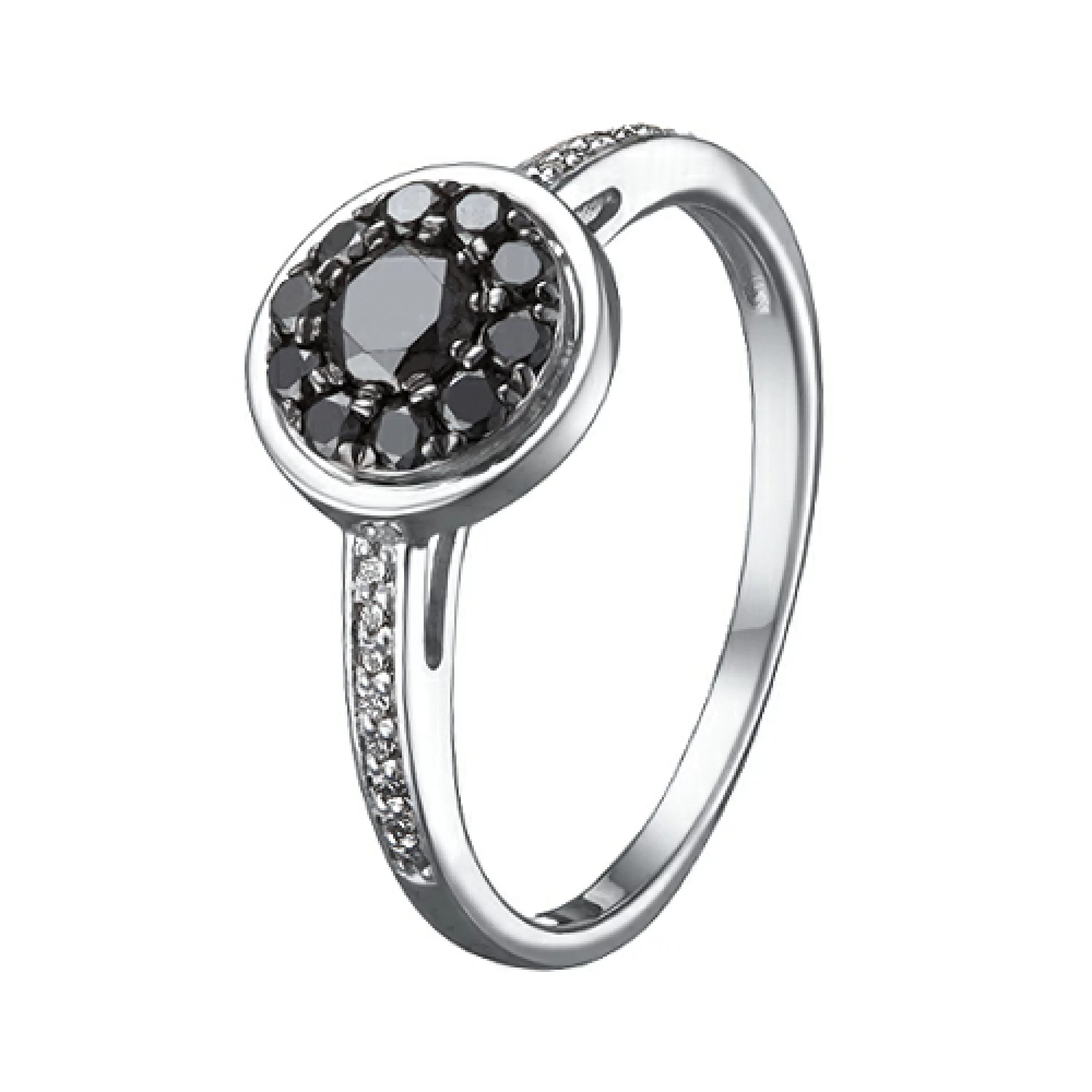 Золотое кольцо с черным и белым бриллиантами - 1390952 – изображение 1