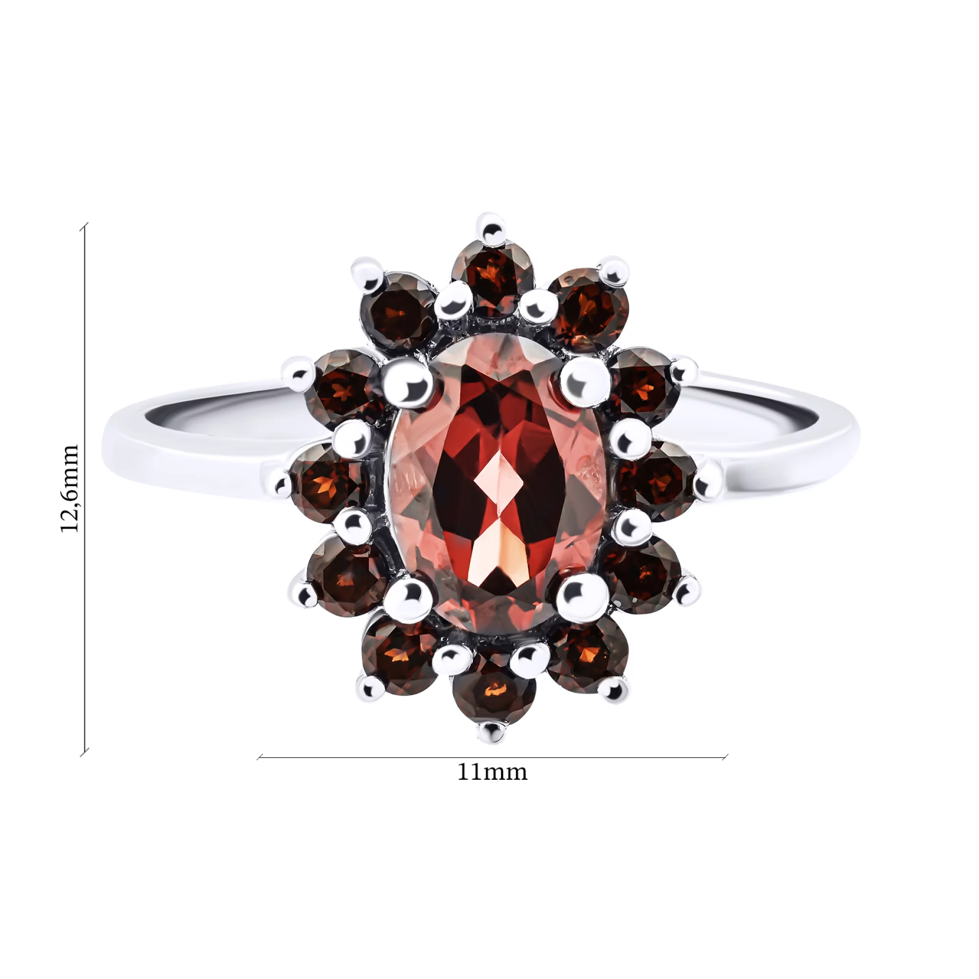 Серебряное кольцо с гранатом в форме цветка - 1524691 – изображение 3