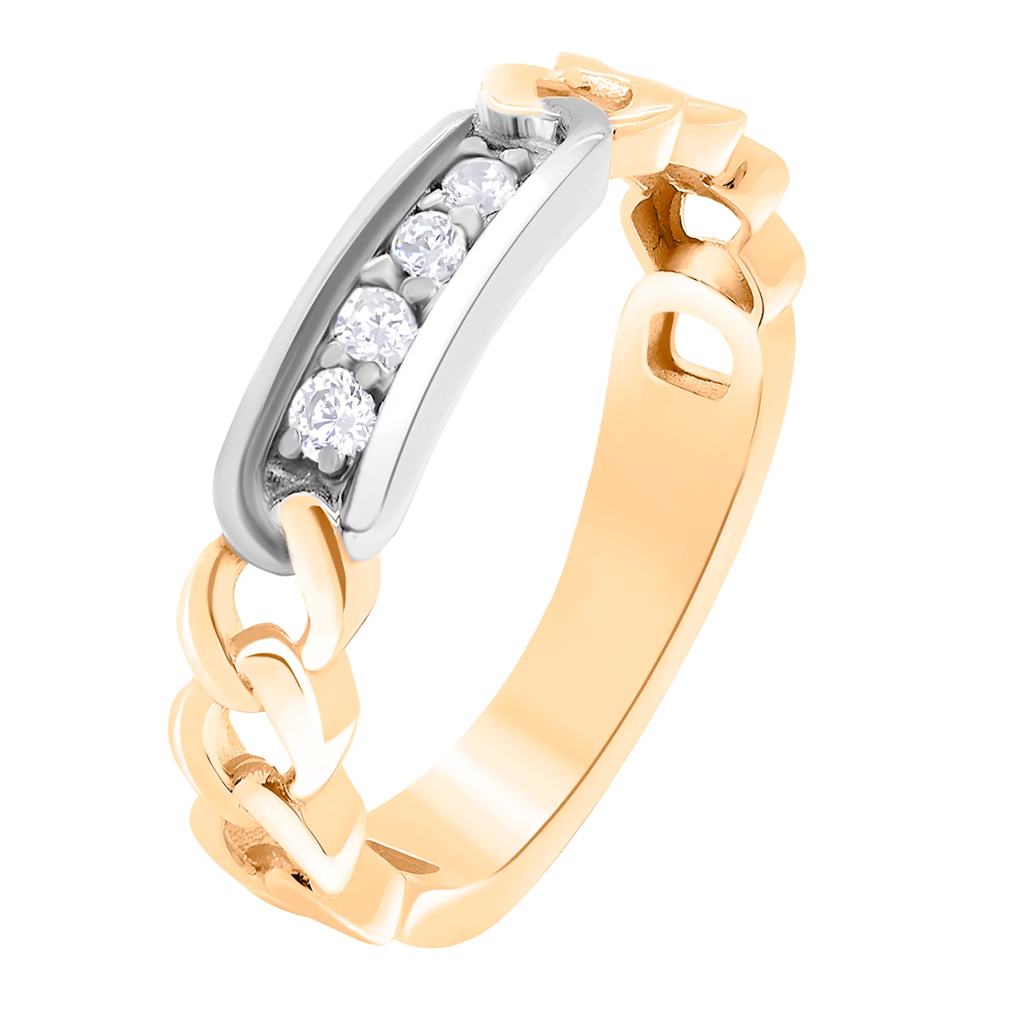 Перстень золотой с фианитом "Звенья" - 907514 – изображение 1