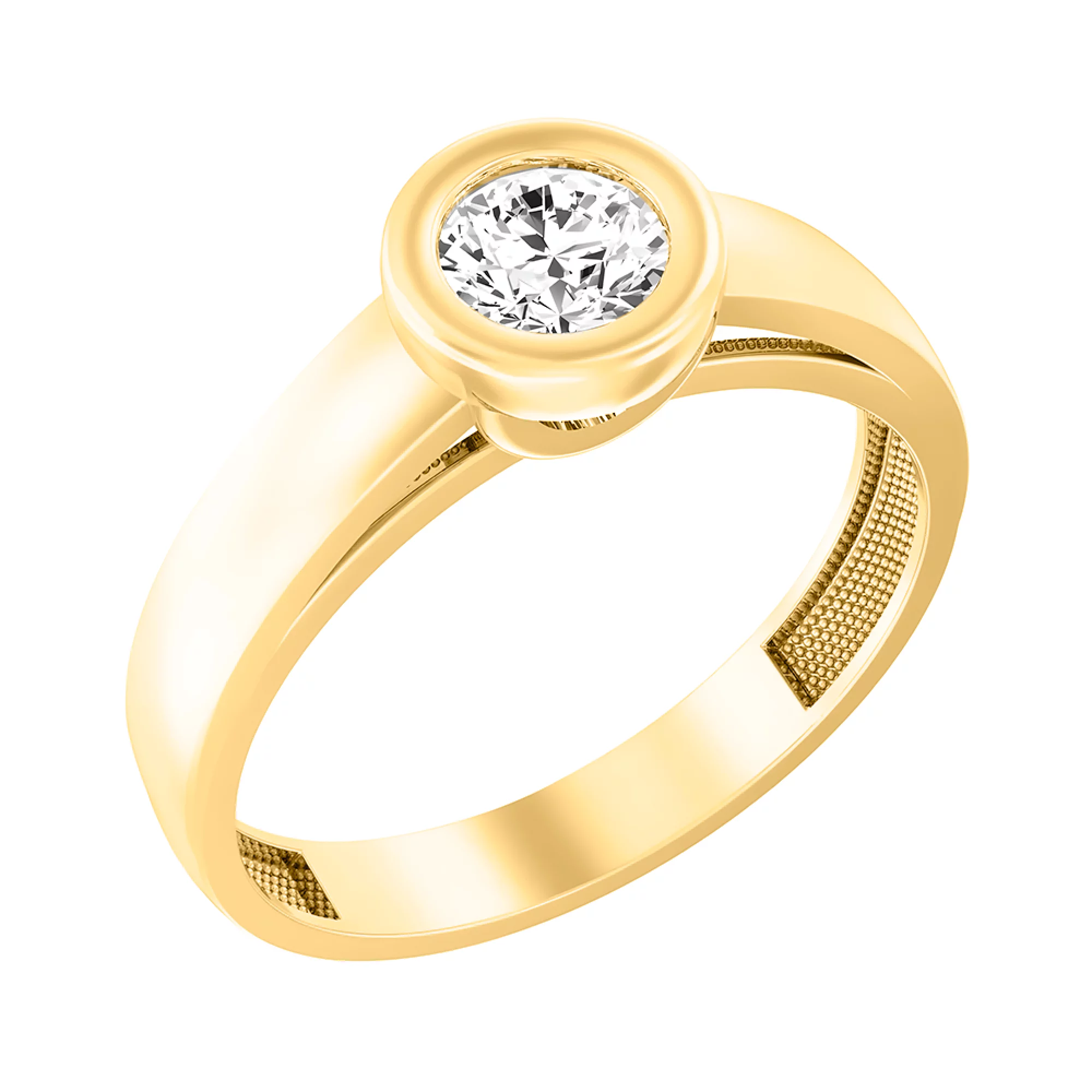 Кольцо из лимонного золота с фианитом - 968462 – изображение 1