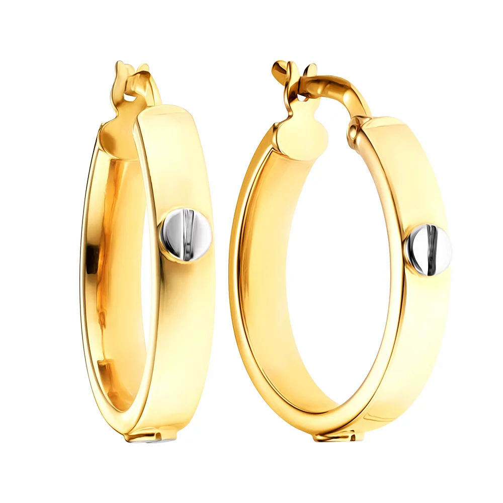 Сережки-кольца из комбинированого золота Love. Артикул 105014/25р: цена, отзывы, фото – купить в интернет-магазине AURUM