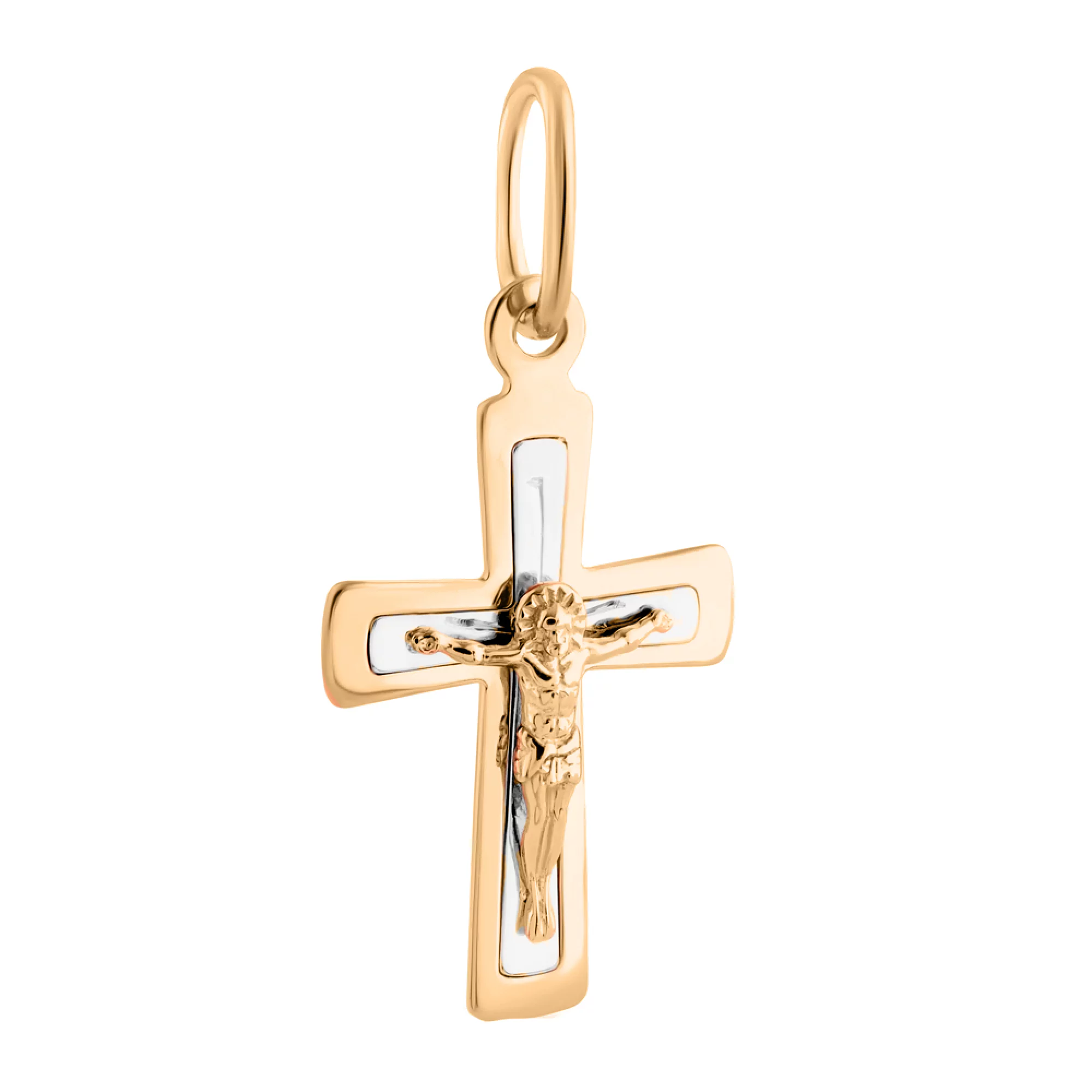 Нательный крестик с распятием из комбинированного золота - 1777590 – изображение 1