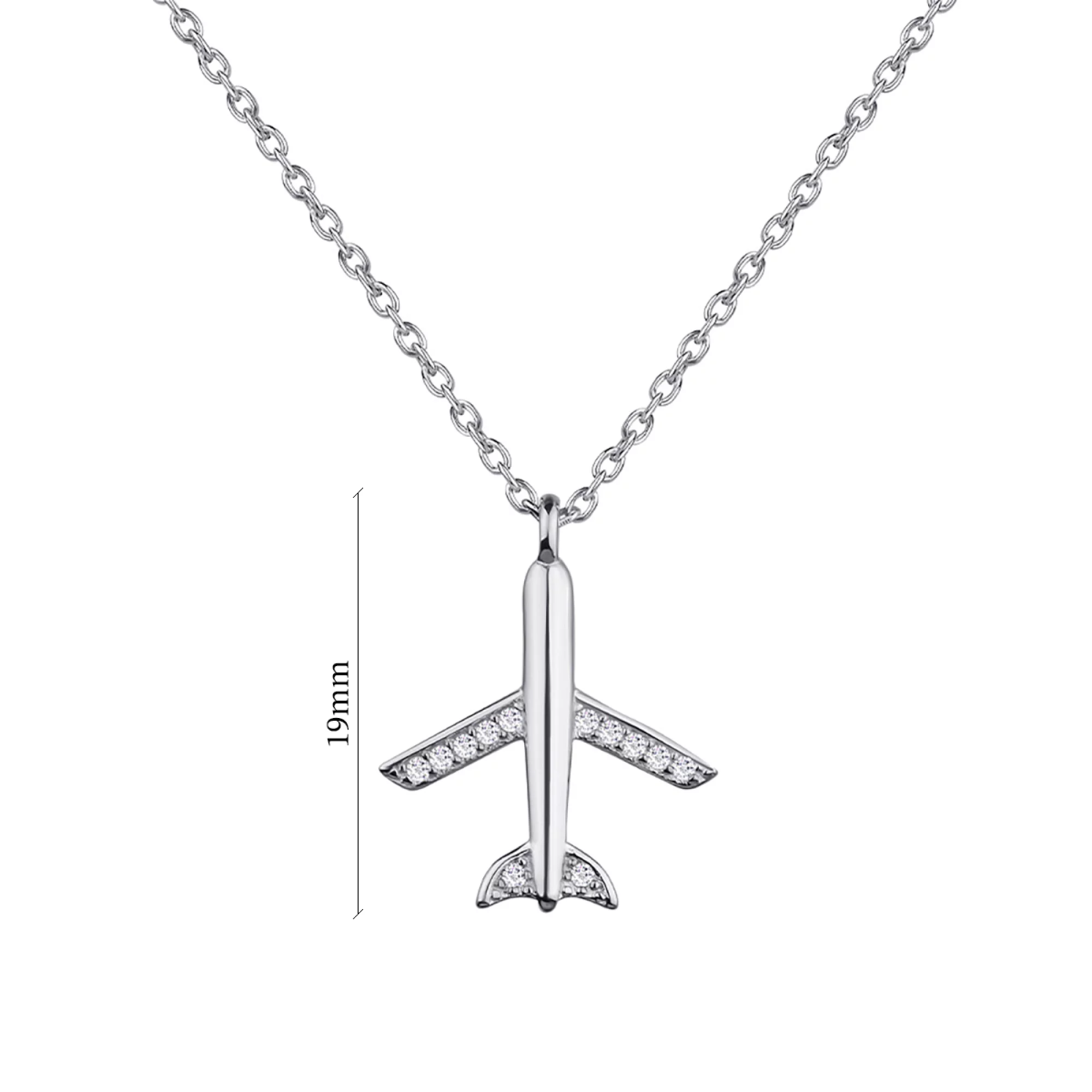 Срібний ланцюжок із підвіскою літак "Мрія"з фіанітами з якірного плетіння - 1279435 – зображення 3