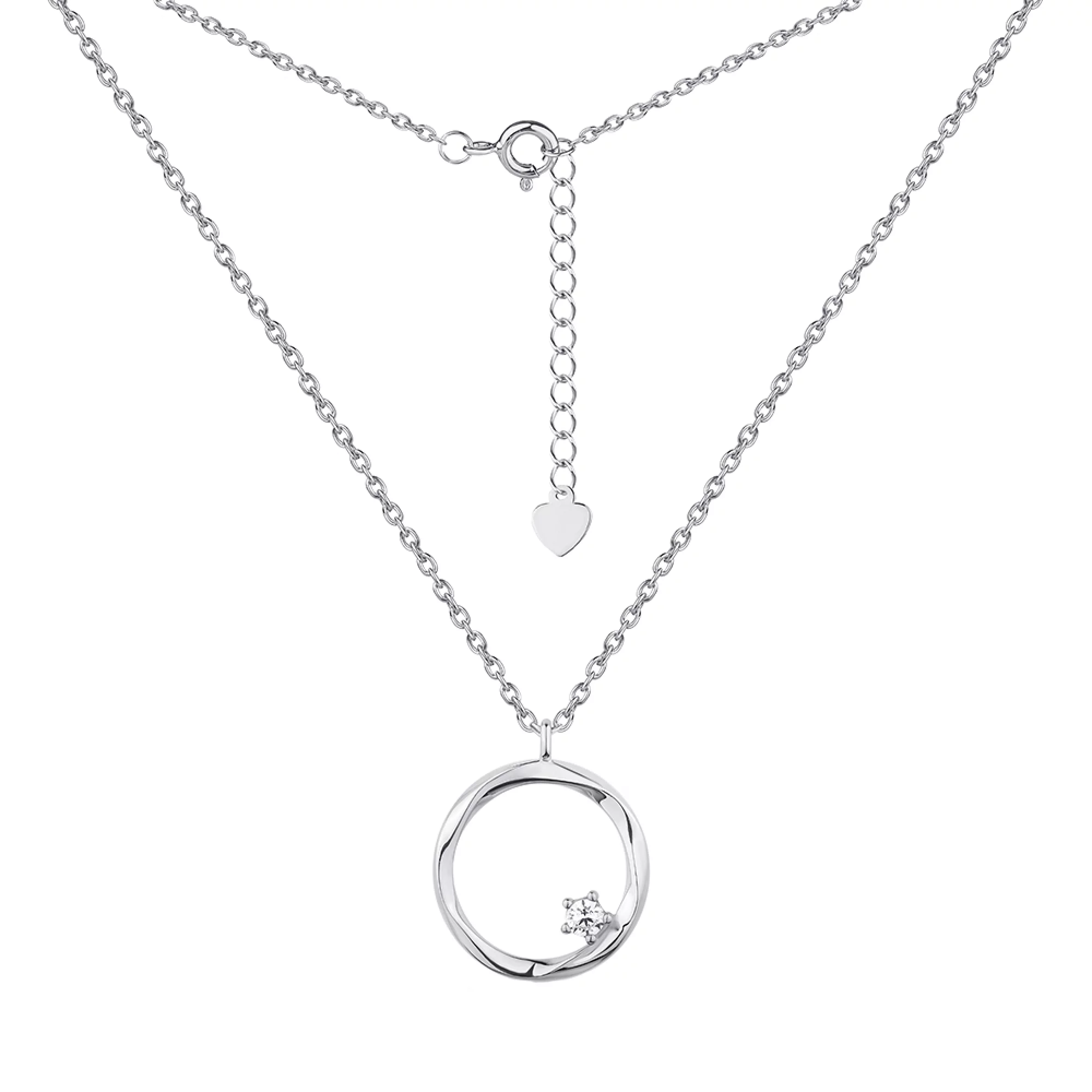 Цепочка серебряная с подвеской круглой формы и фианитом плетение якорь  - 1591953 – изображение 1