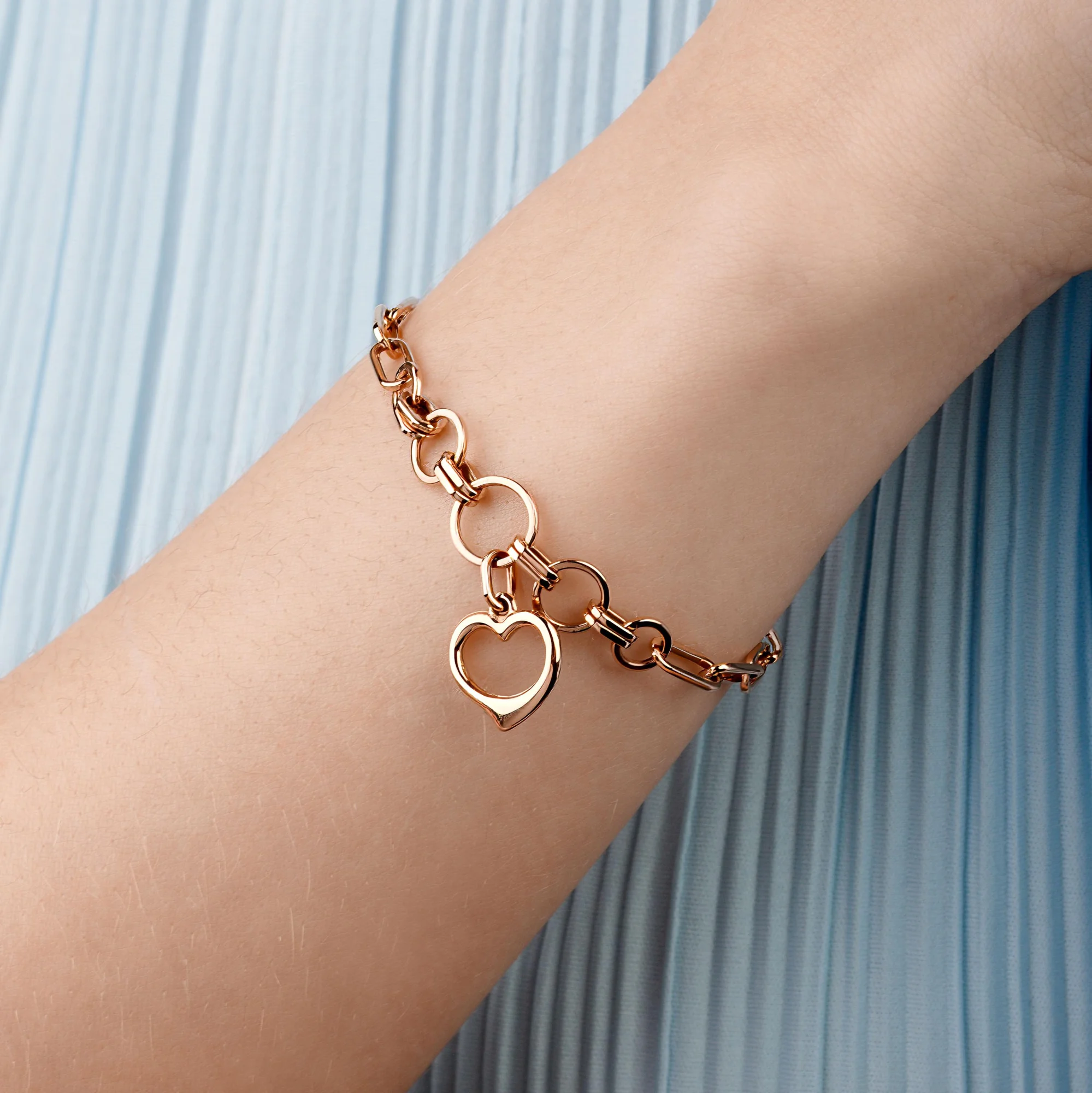 Браслет з підвісом "Серце" з червоного золота плетіння якірне та шопард - 1453054 - 1