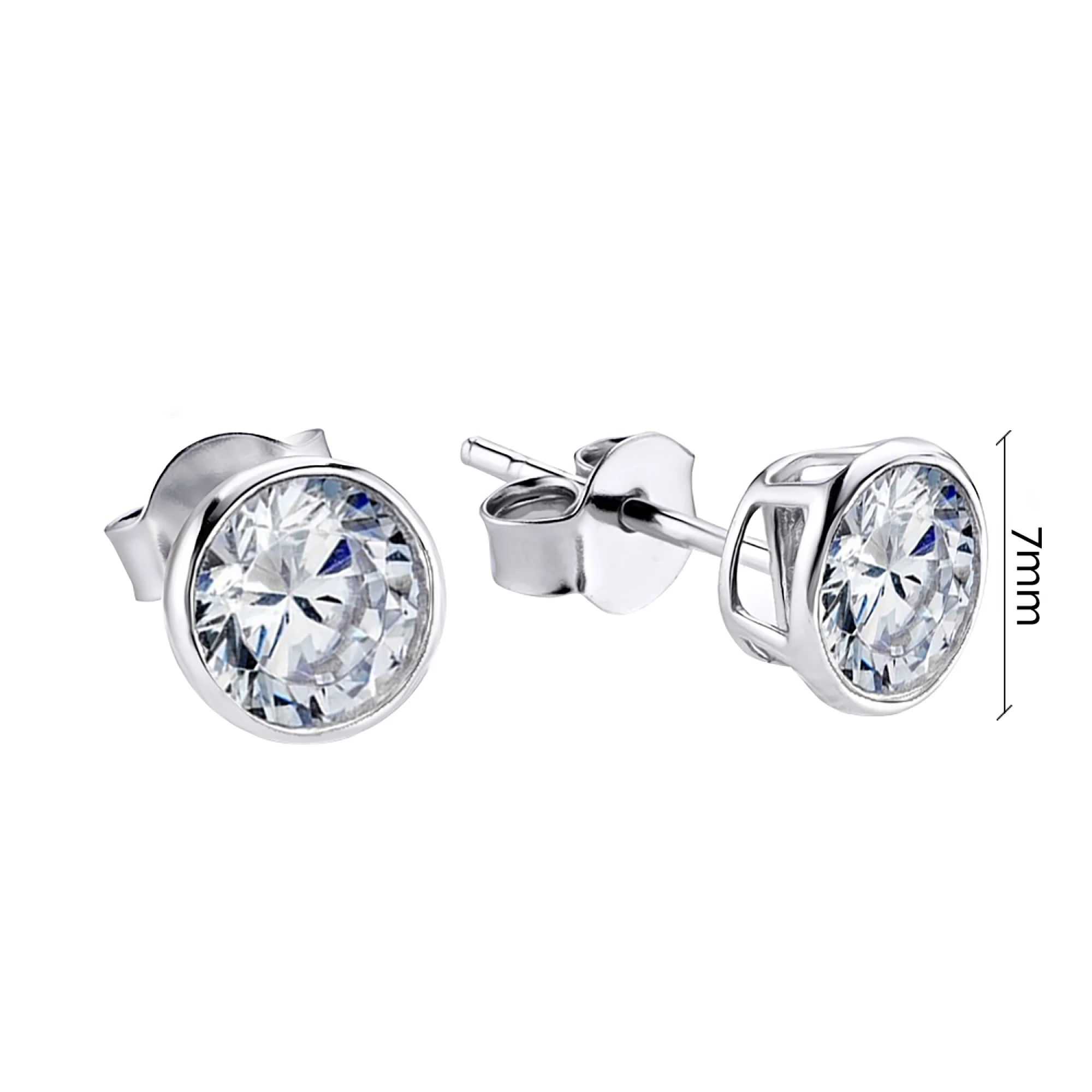 Сережки-гвоздики из серебра с фианитом - 1345774 - 2