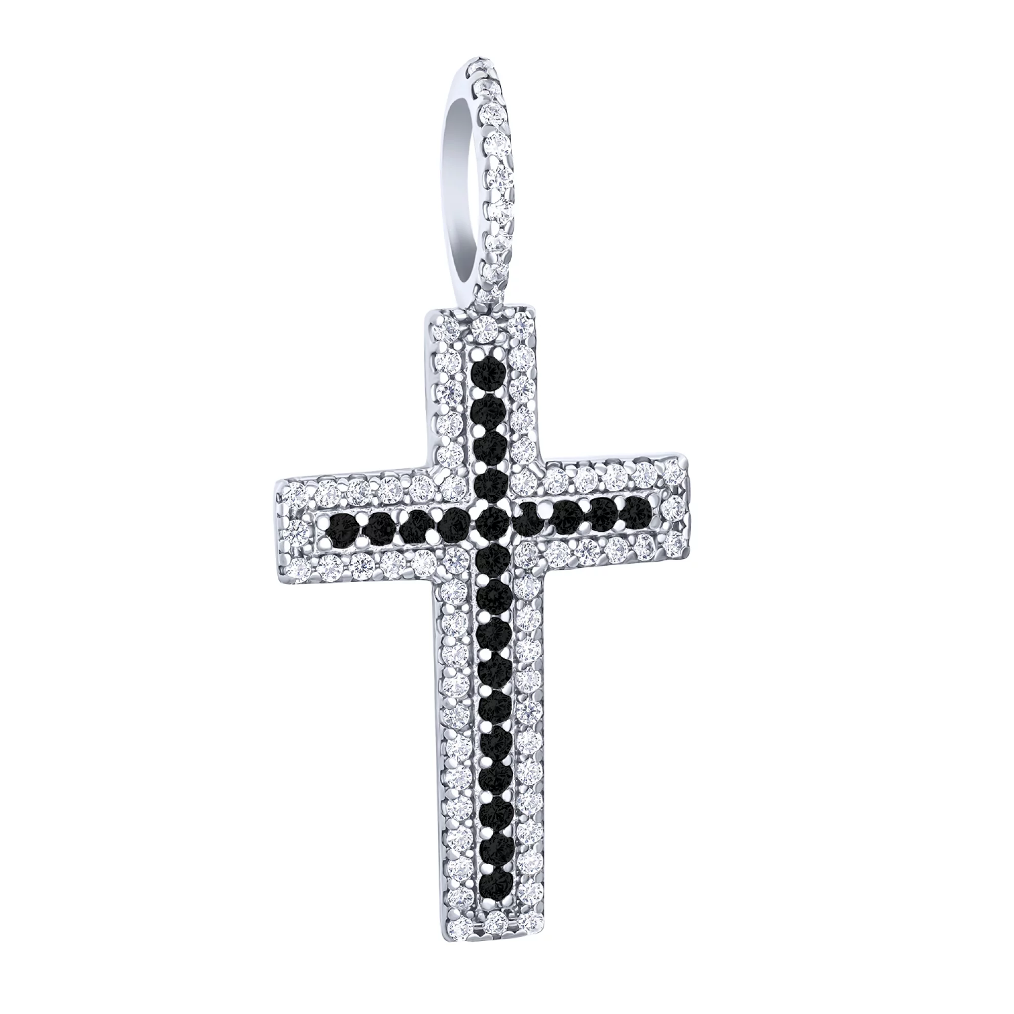 Декоративный серебряный крест с дорожкой фианитов - 1684957 – изображение 1