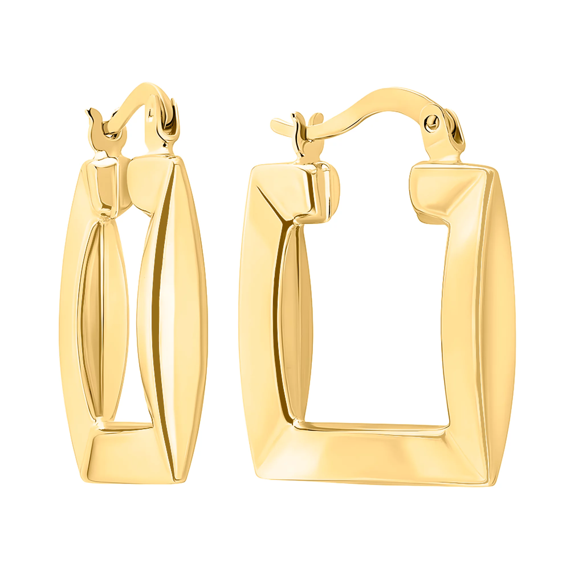 Сережки-кольца квадратной формы из лимонного золота - 1345781 – изображение 1